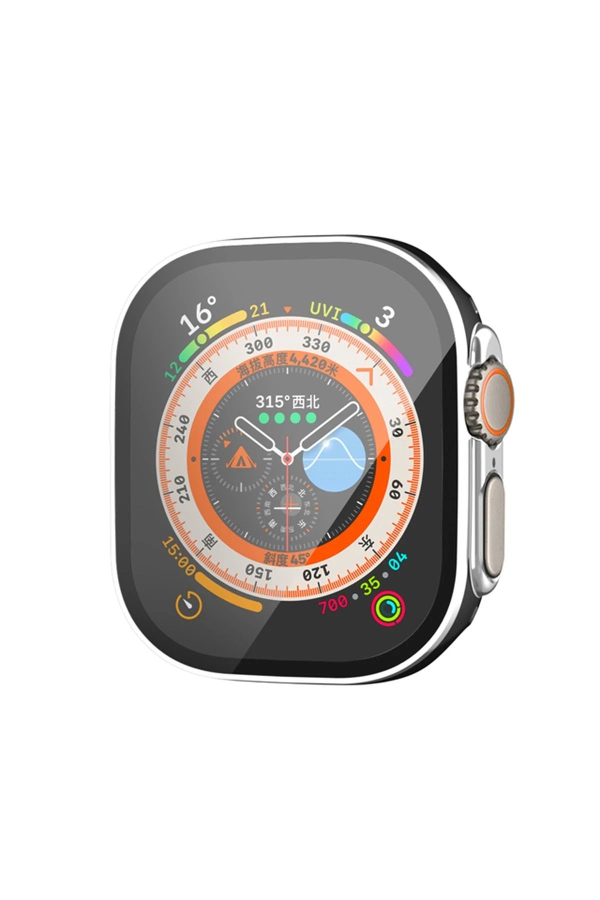 Apple Watch Ultra 49mm Legend Camlı Kasa Ekran Koruyucu - Siyah-Gümüş-(5796)