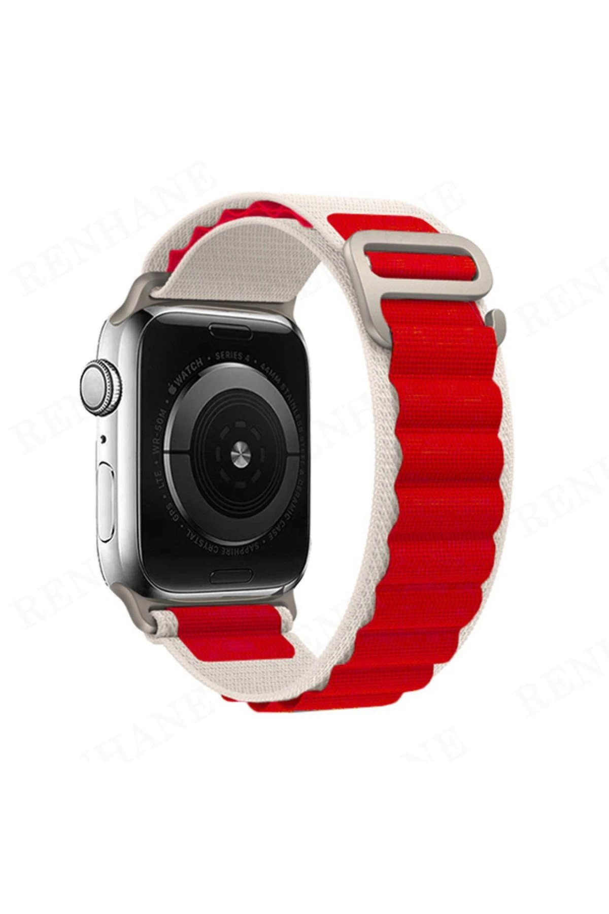 Apple Watch 42mm Mountain Kordon - Beyaz-Kırmızı-(5796)