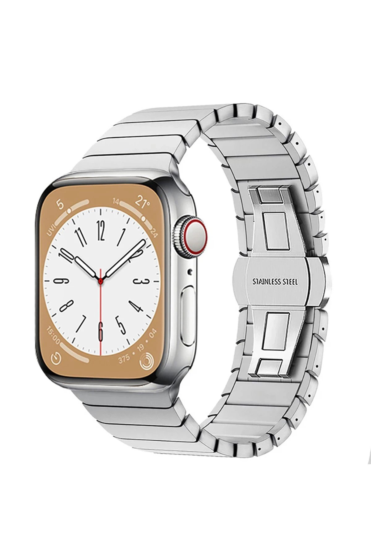 Apple Watch 42mm KR413 Fine Steel Kordon - Gümüş-(5796)
