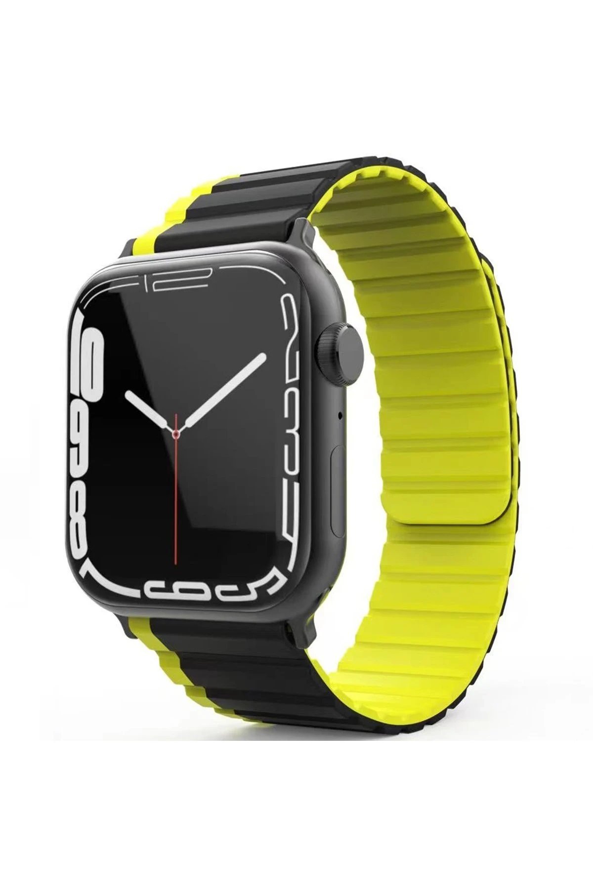 Apple Watch 42mm MO-WB1 Çift Renk Mıknatıslı Silikon Kordon - Siyah-Sarı-(5796)