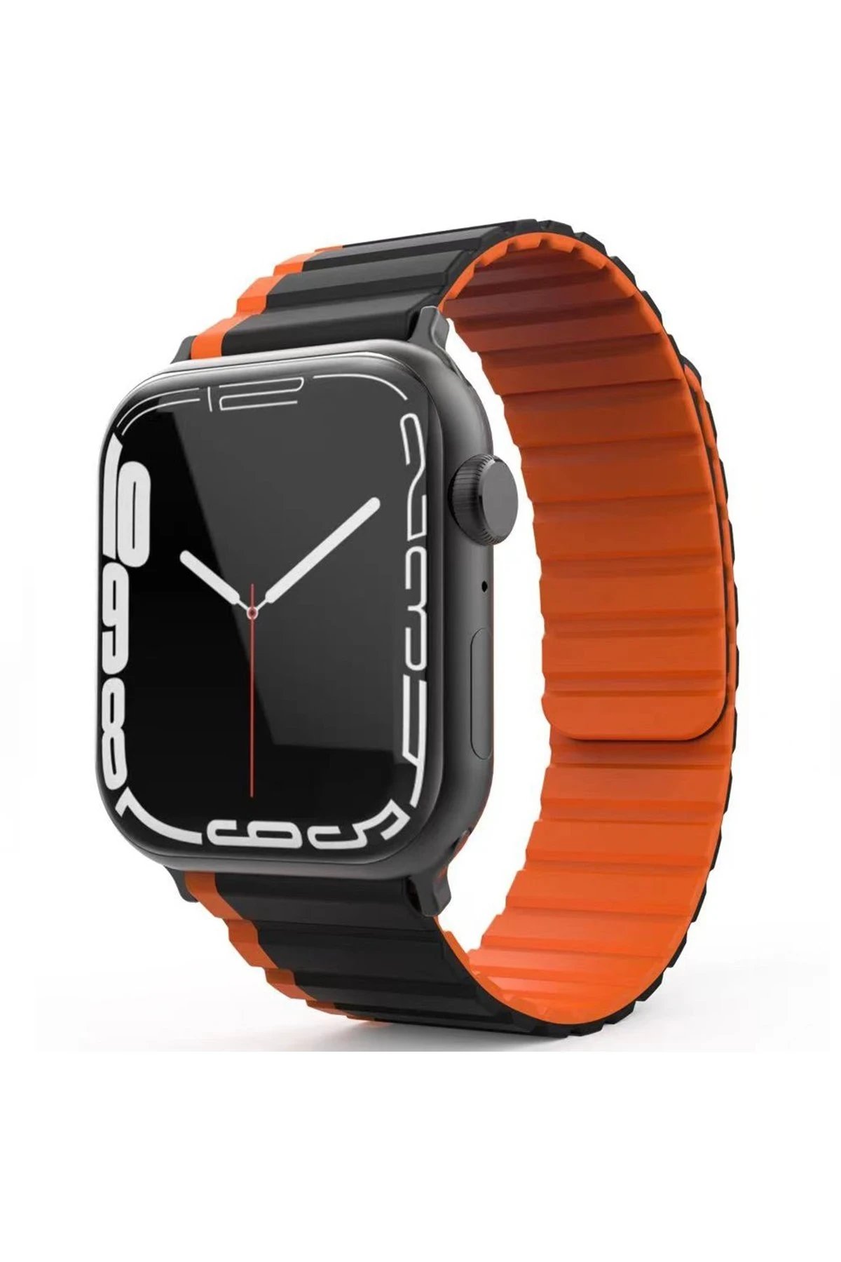 Apple Watch 42mm MO-WB1 Çift Renk Mıknatıslı Silikon Kordon - Siyah-Turuncu-(5796)