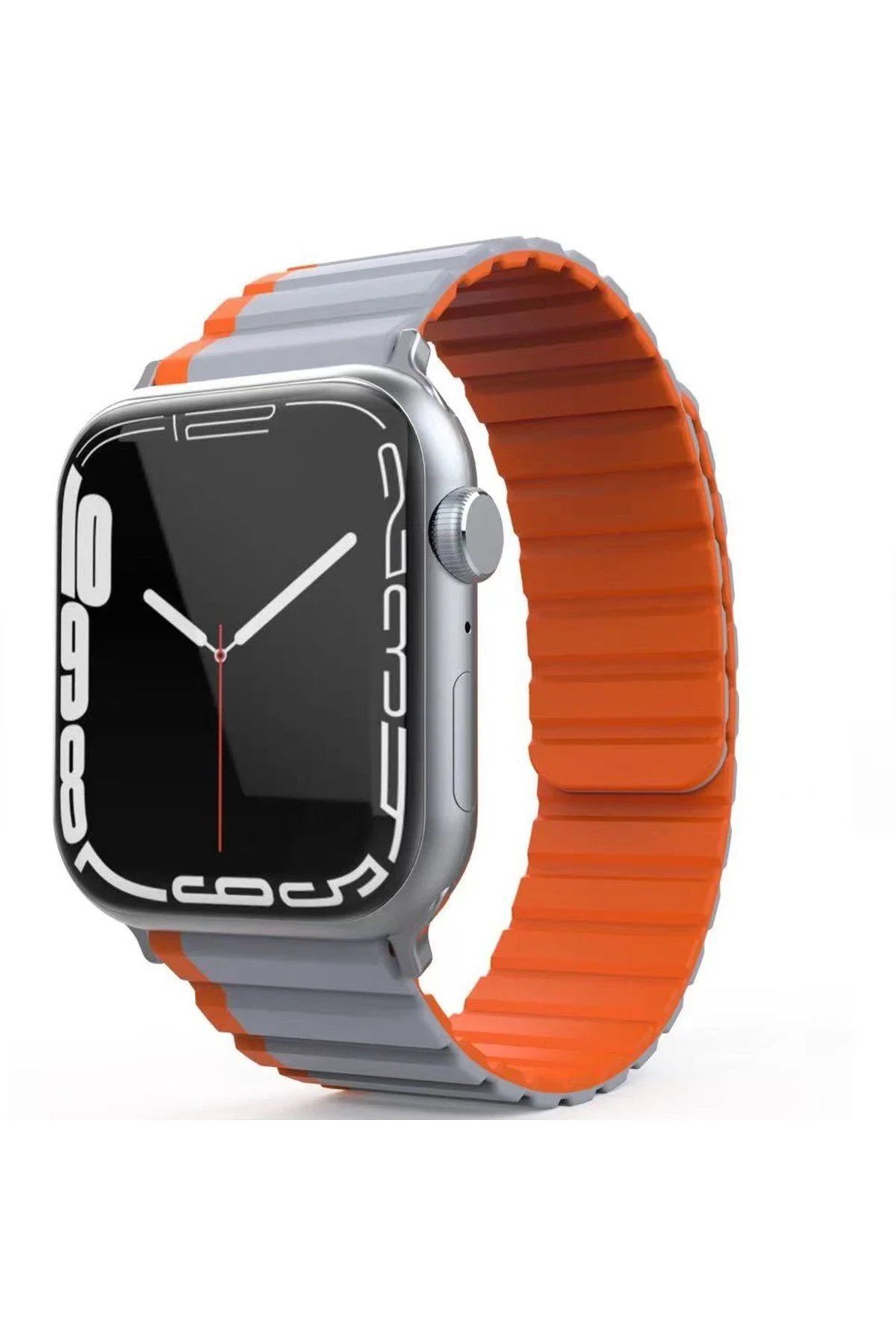 Apple Watch 42mm MO-WB1 Çift Renk Mıknatıslı Silikon Kordon - Gri-Turuncu-(5796)