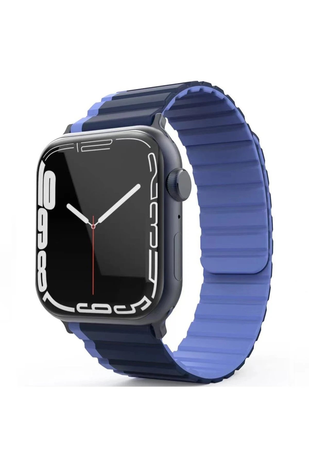 Apple Watch 42mm MO-WB1 Çift Renk Mıknatıslı Silikon Kordon - Lacivert-Mavi-(5796)