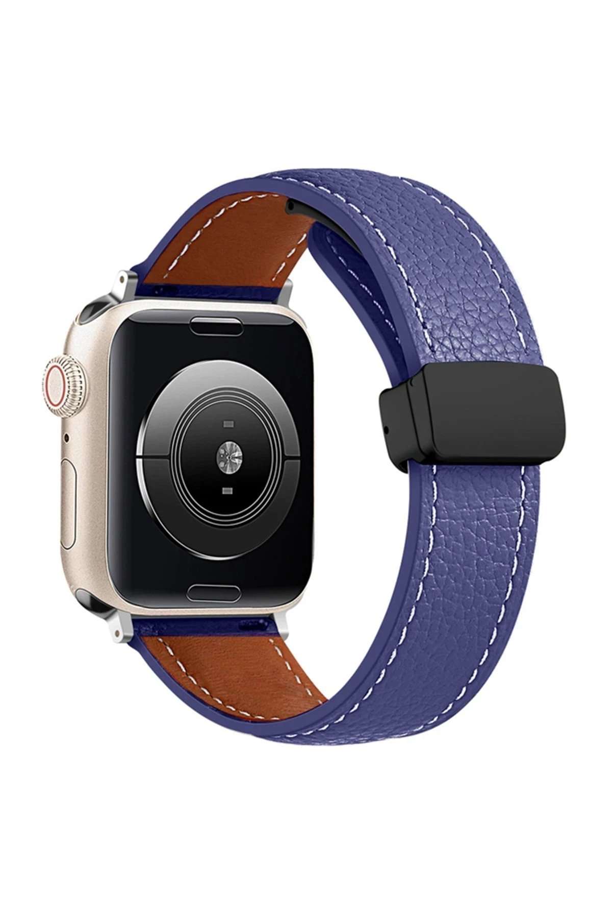 Apple Watch 38mm KR414 Daks Deri Kordon - Lacivert-(5796)