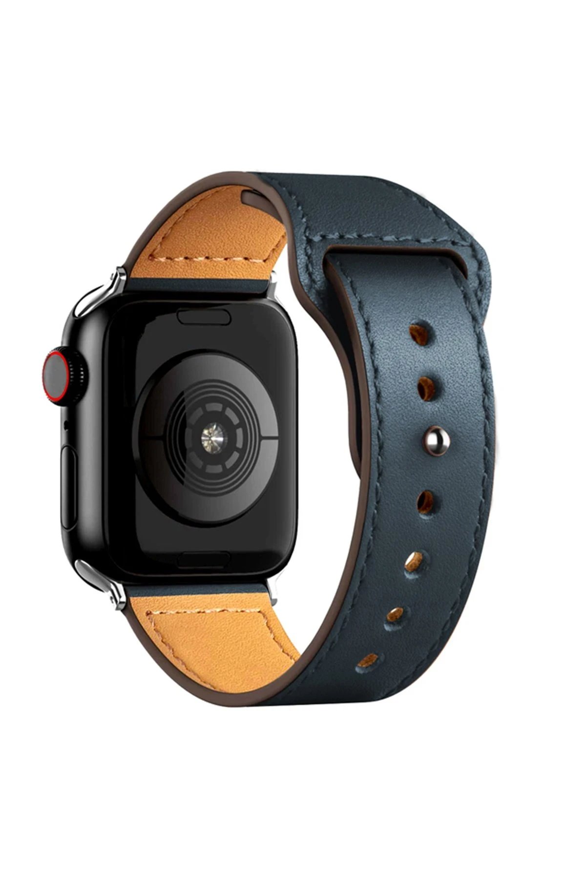 Apple Watch 38mm KR415 Luaz Deri Kordon - Lacivert-(5796)