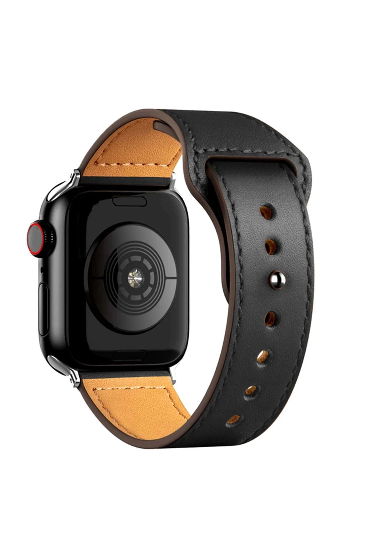 Apple Watch 42mm KR415 Luaz Deri Kordon - Siyah-(5796)