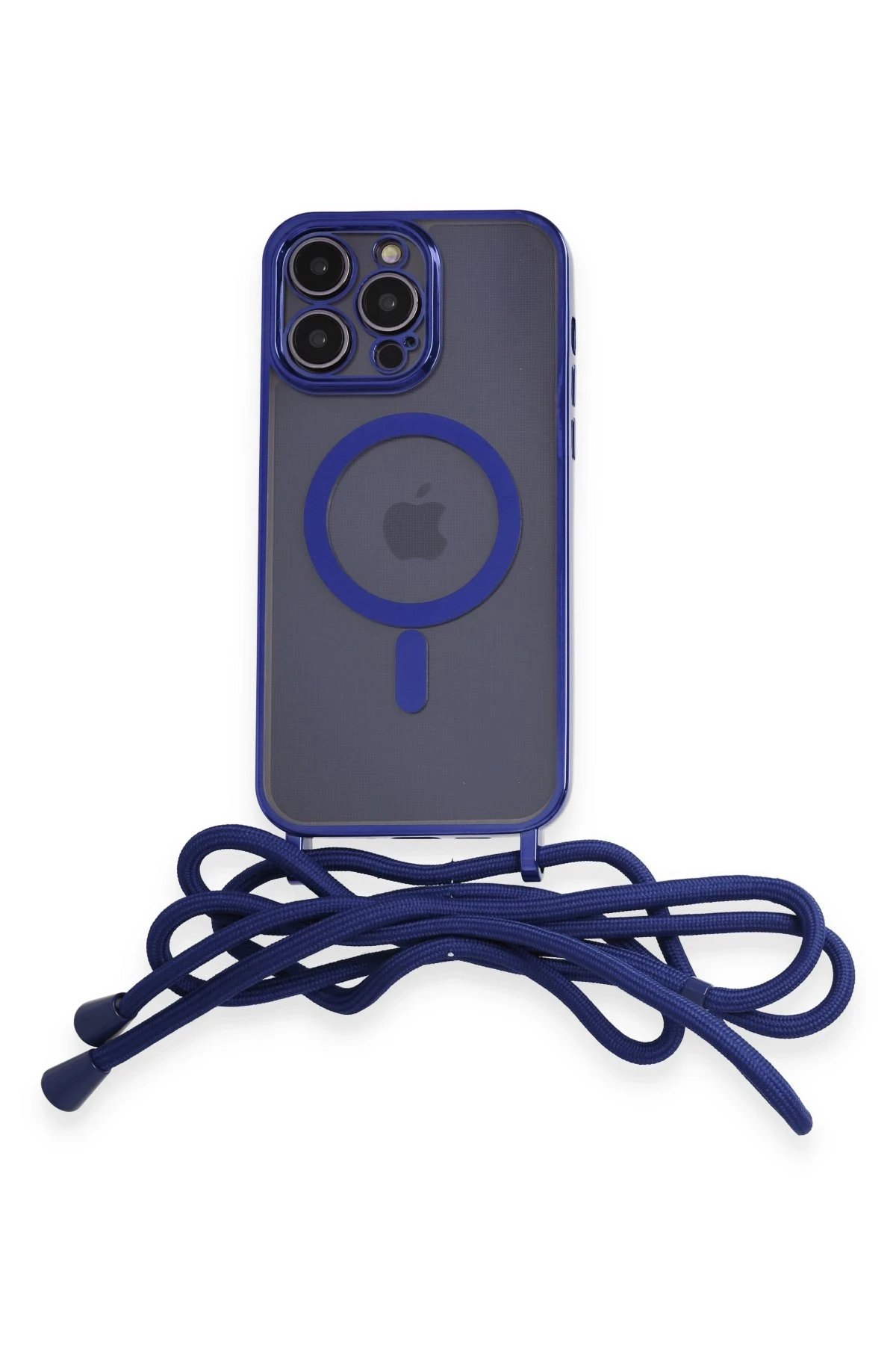 iPhone 12 Pro Max Kılıf Divo Lazer Askılı Magsafe Kapak - Mavi-(5796)