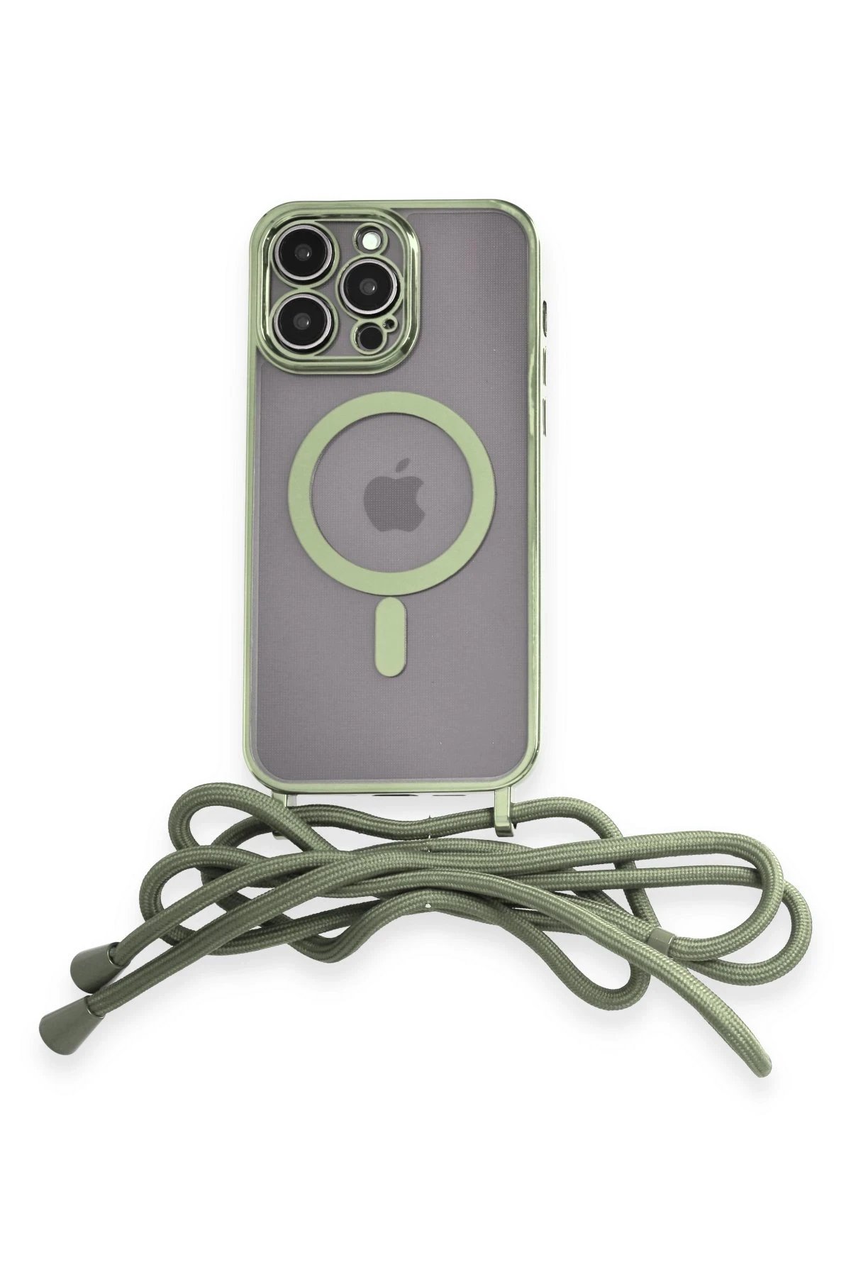 iPhone 14 Pro Kılıf Divo Lazer Askılı Magsafe Kapak - Koyu Yeşil-(5796)
