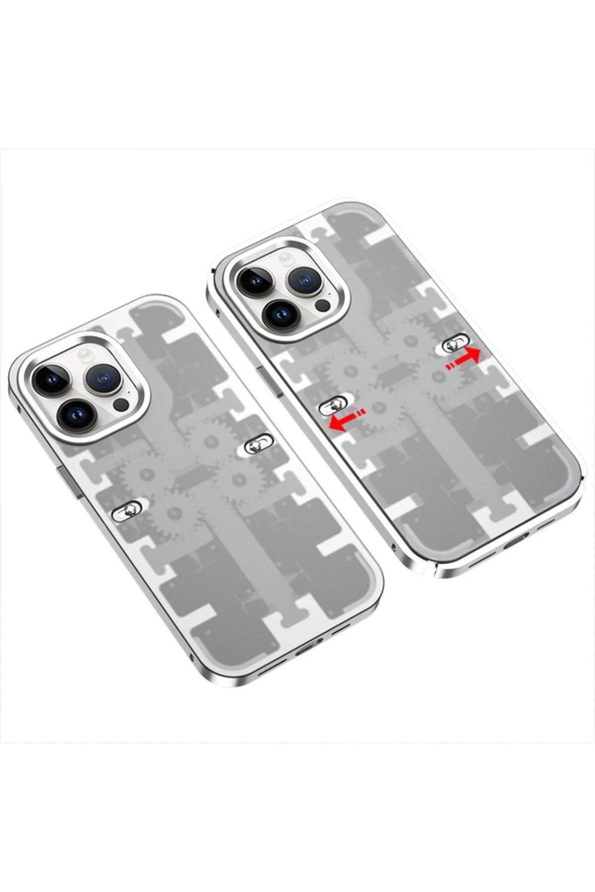 iPhone 13 Pro Max Kılıf Mekanik Bumper Kapak - Gümüş-(5796)
