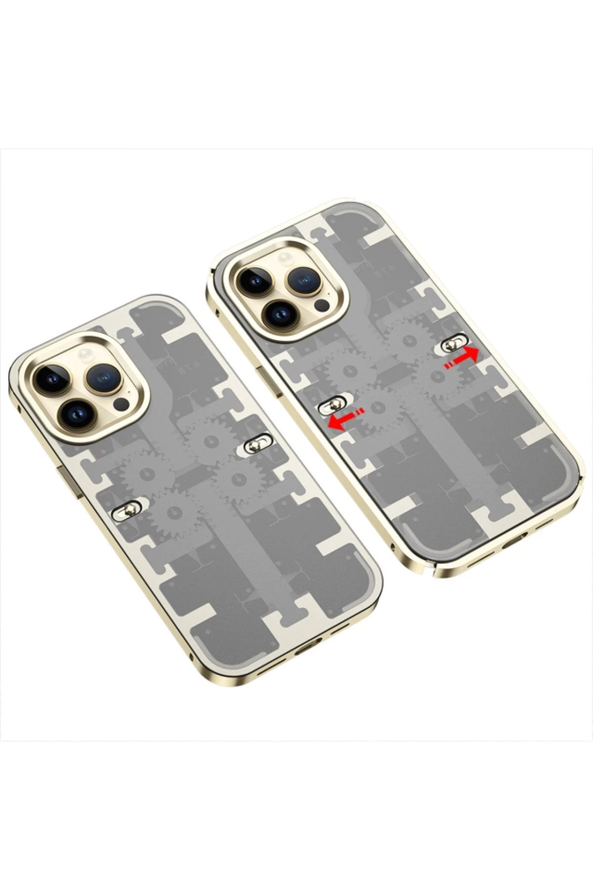iPhone 13 Pro Max Kılıf Mekanik Bumper Kapak - Gold-(5796)