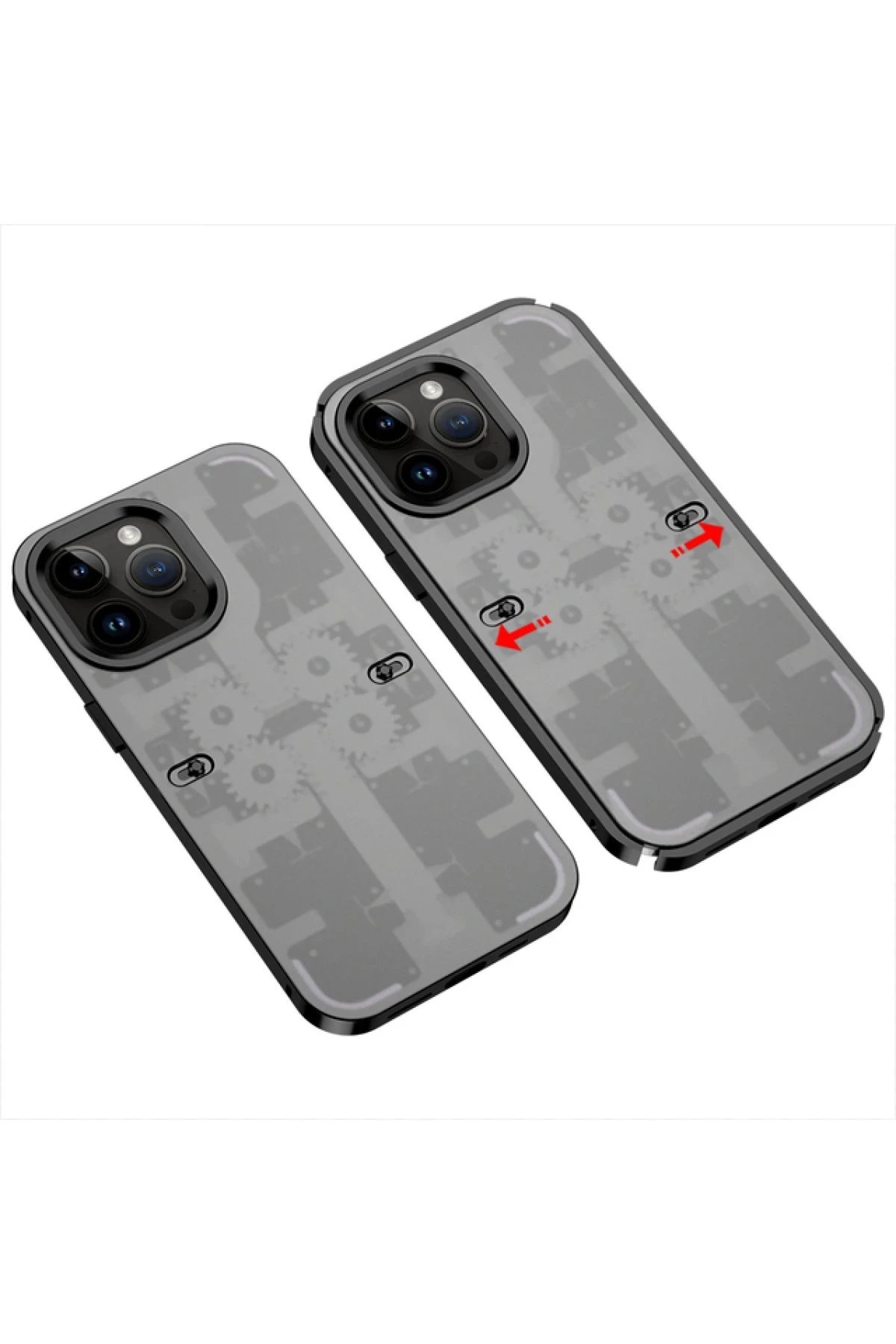 iPhone 14 Pro Max Kılıf Mekanik Bumper Kapak - Siyah-(5796)