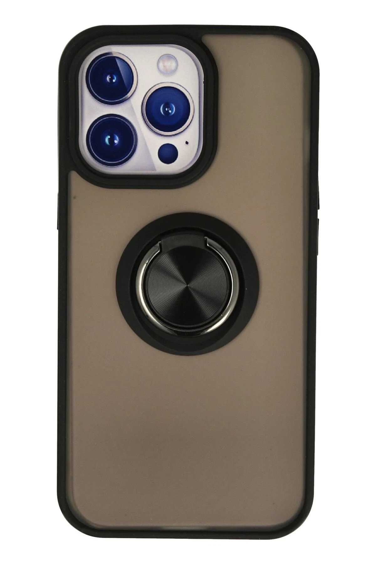 iPhone 15 Pro Max Kılıf Montreal Yüzüklü Silikon Kapak - Siyah-(5796)