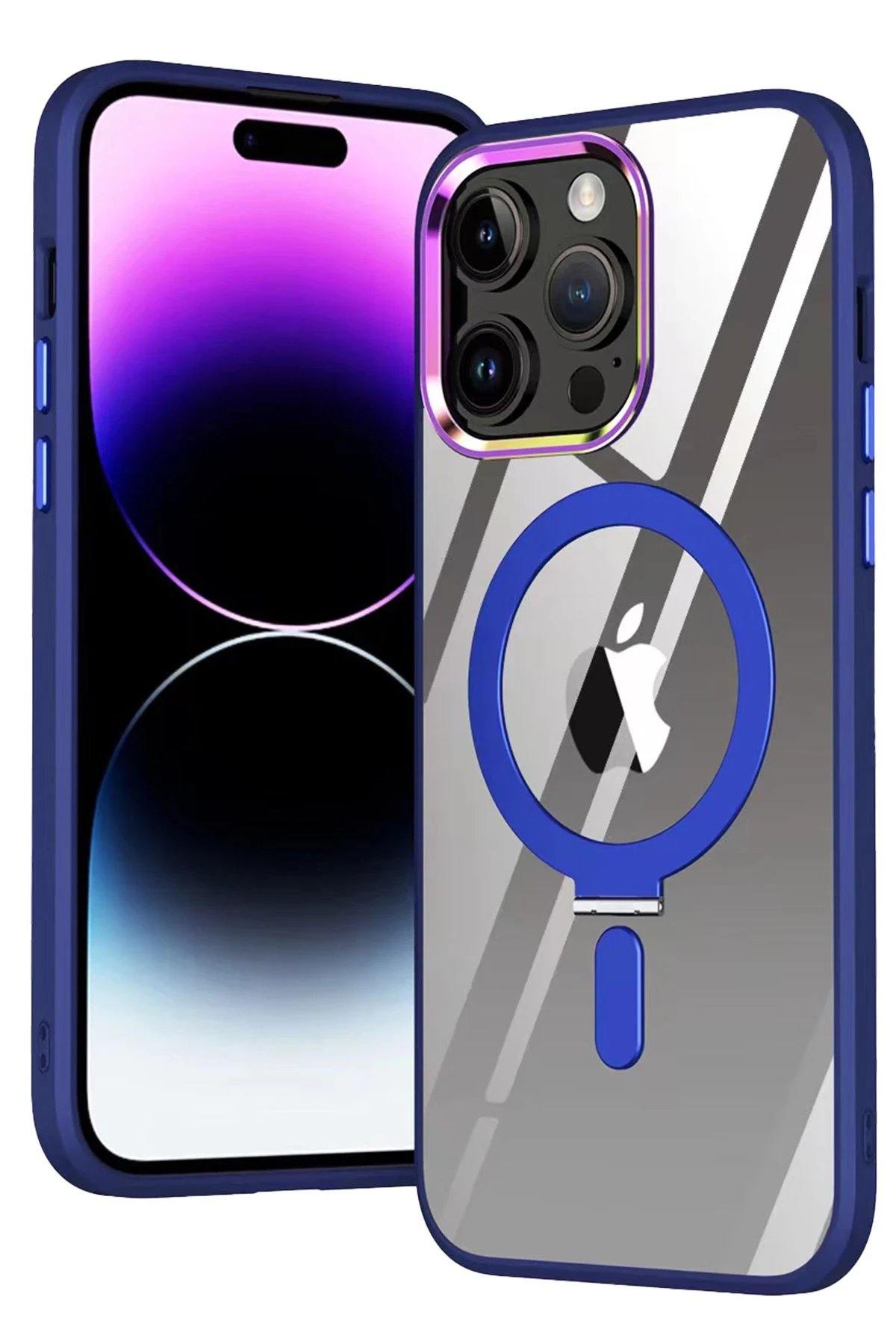 iPhone 15 Pro Max Kılıf Magneticsafe Standlı Kapak - Lacivert-(5796)