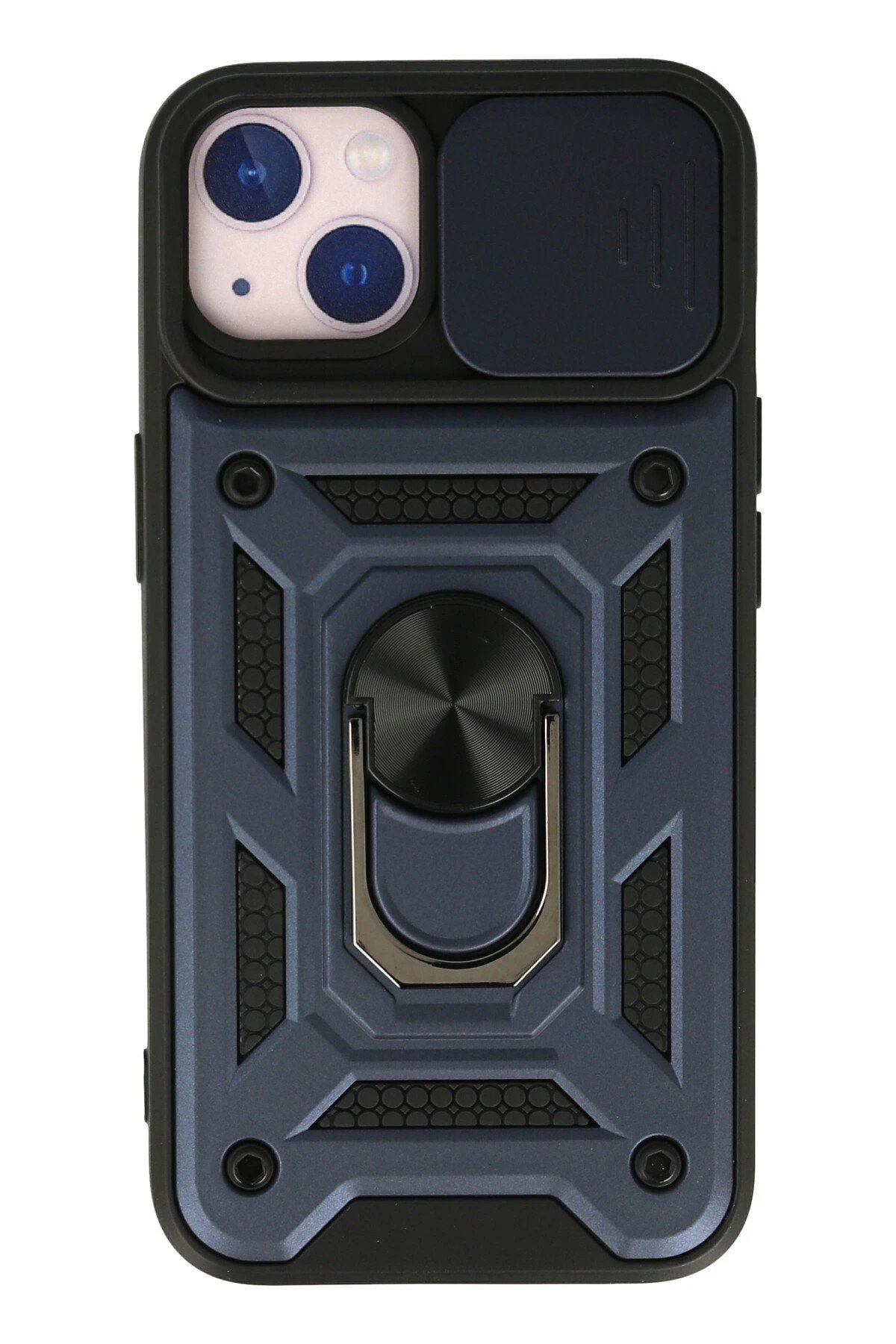 iPhone 15 Kılıf Pars Lens Yüzüklü Silikon - Lacivert-(5796)