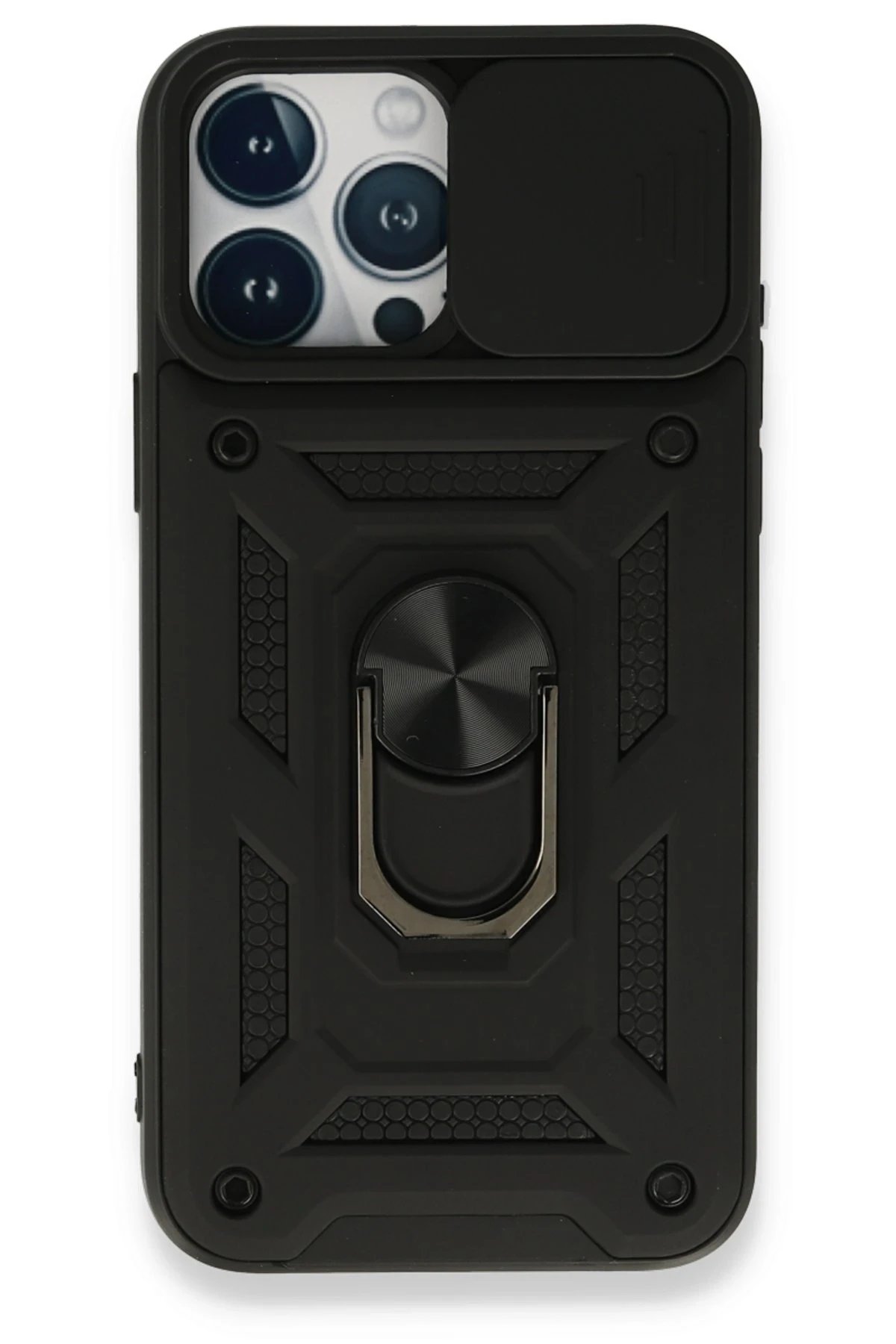 iPhone 15 Pro Max Kılıf Pars Lens Yüzüklü Silikon - Siyah-(5796)