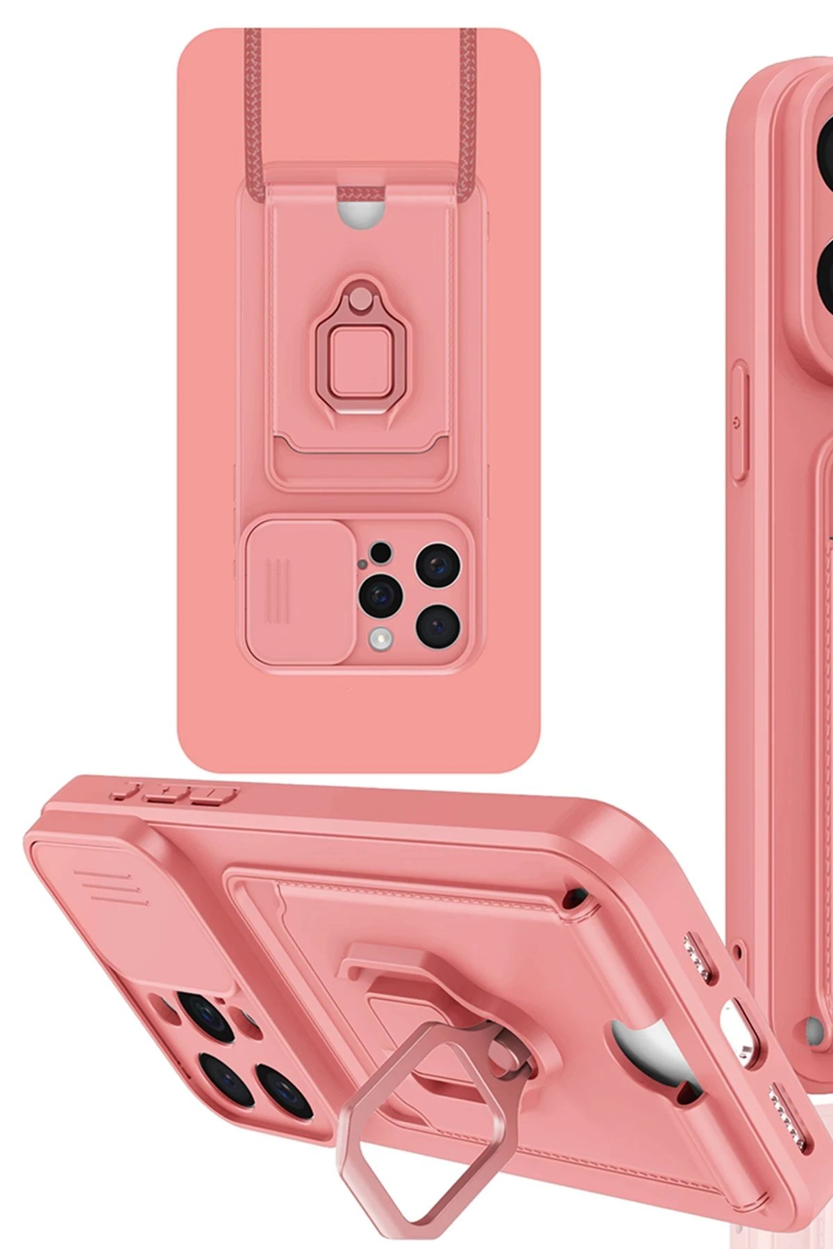 iPhone 15 Pro Max Kılıf Zuma Kartvizitli Yüzüklü Silikon - Pembe-(5796)
