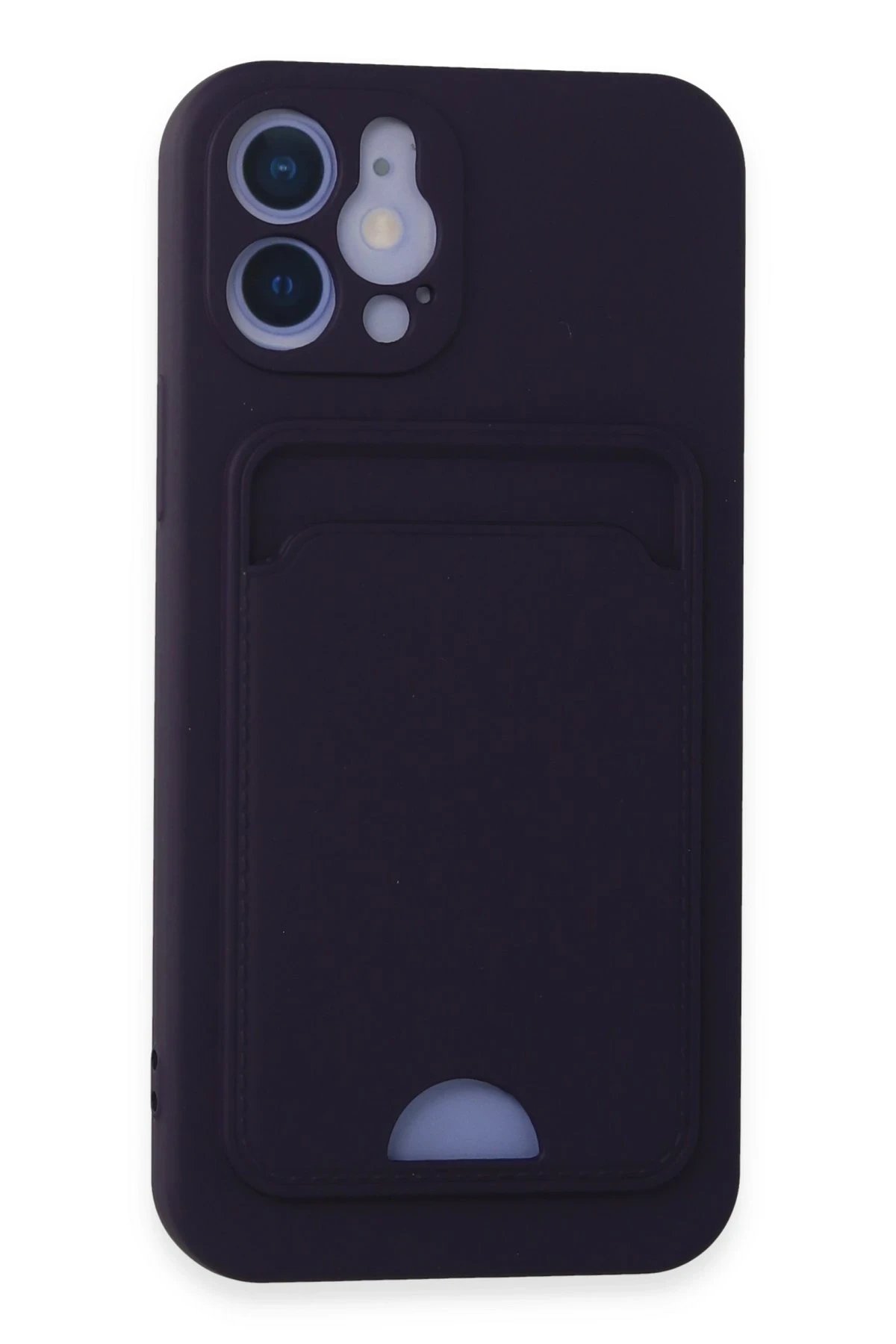 iPhone 12 Kılıf Kelvin Kartvizitli Silikon - Derin Mor-(5796)
