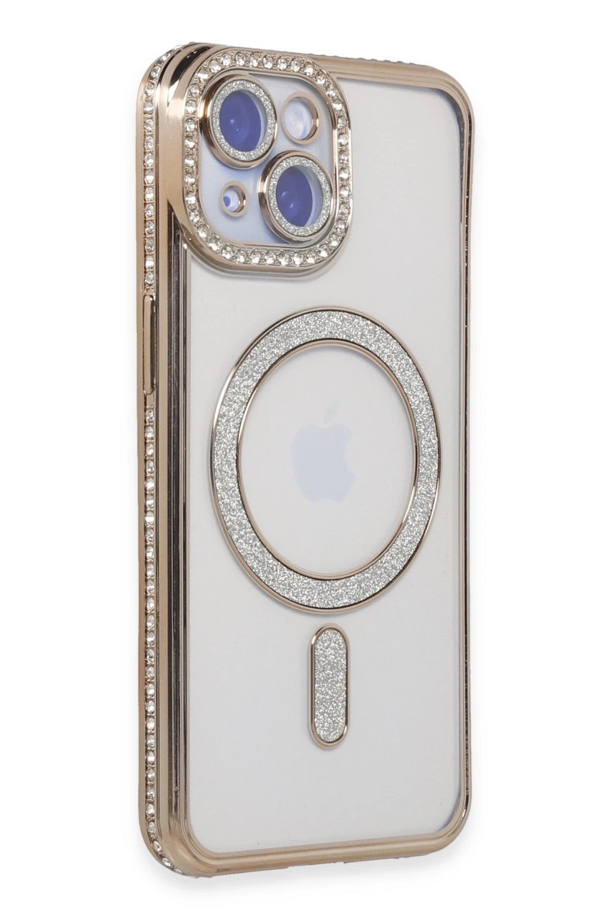 iPhone 15 Kılıf Joke Simli Magneticsafe Kılıf - Gold-(5796)