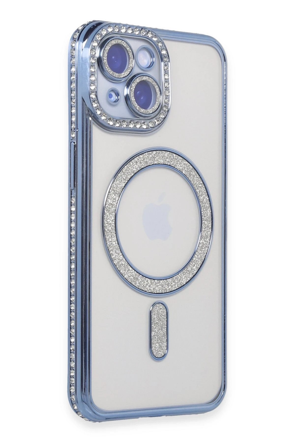 iPhone 15 Kılıf Joke Simli Magneticsafe Kılıf - Mavi-(5796)