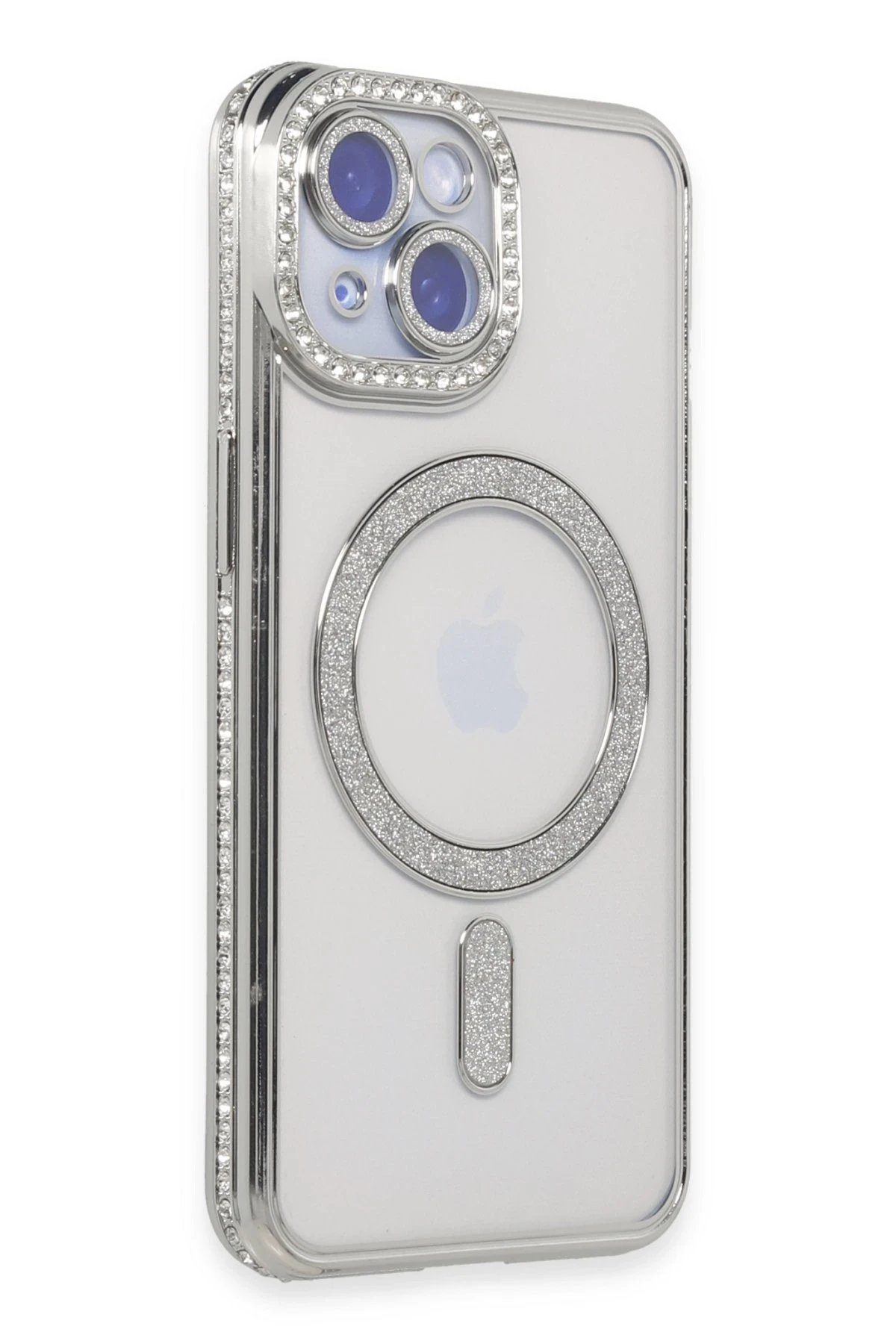 iPhone 15 Kılıf Joke Simli Magneticsafe Kılıf - Gümüş-(5796)