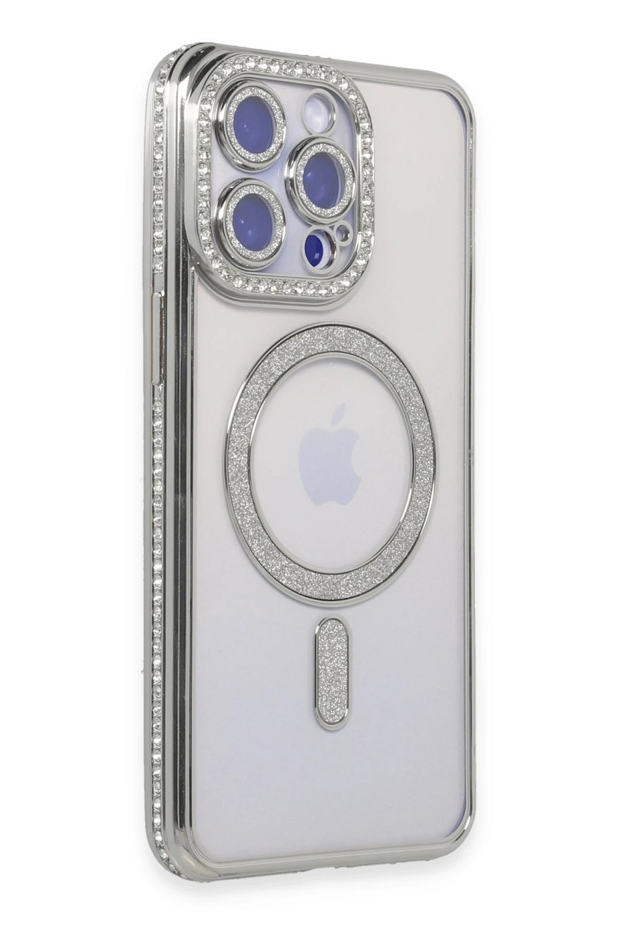 iPhone 15 Pro Kılıf Joke Simli Magneticsafe Kılıf - Gümüş-(5796)