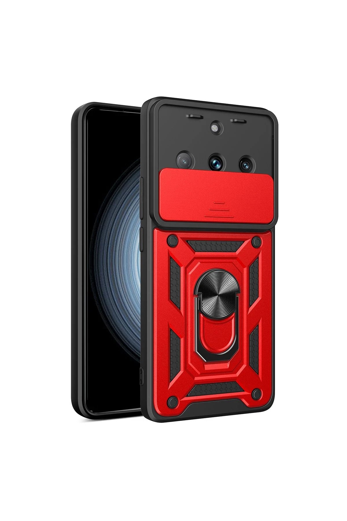 Realme 11 Pro Kılıf Pars Lens Yüzüklü Silikon - Kırmızı-(5796)
