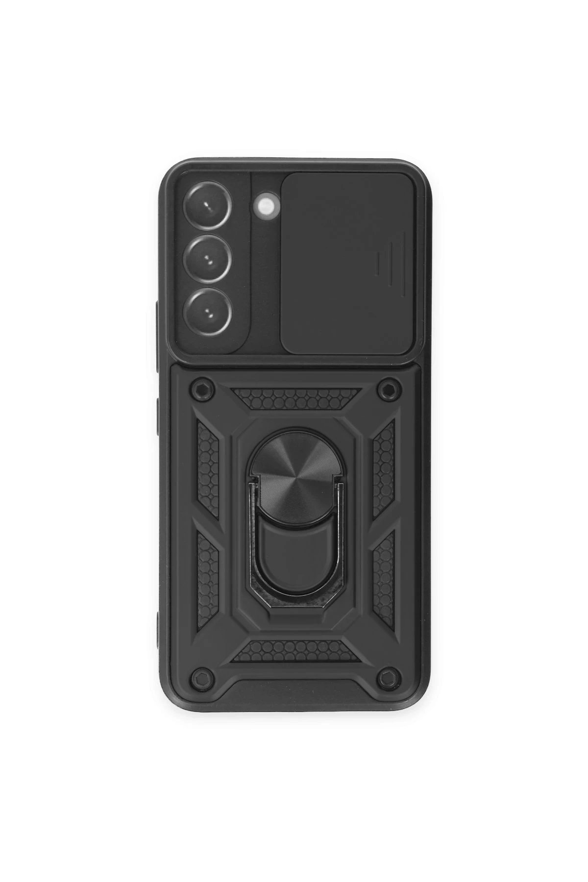 Samsung Galaxy S23 Kılıf Pars Lens Yüzüklü Silikon - Siyah-(5796)
