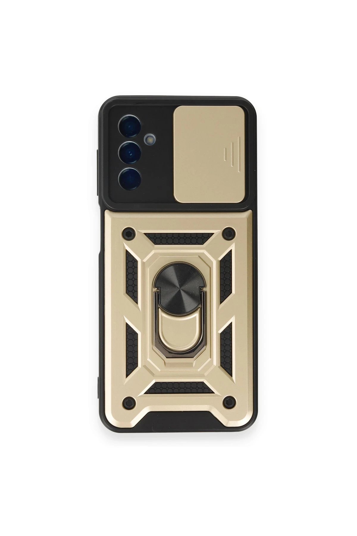 Samsung Galaxy M14 5G Kılıf Pars Lens Yüzüklü Silikon - Gold-(5796)