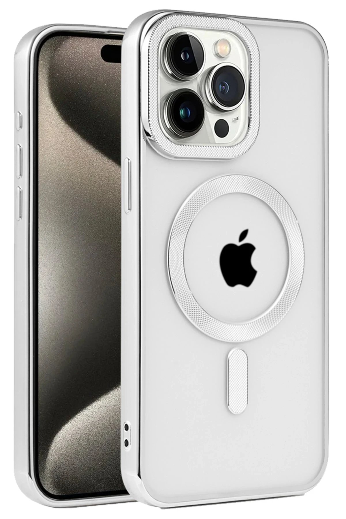 iPhone 15 Pro Kılıf Kronos Magsafe Kapak - Gümüş-(5796)