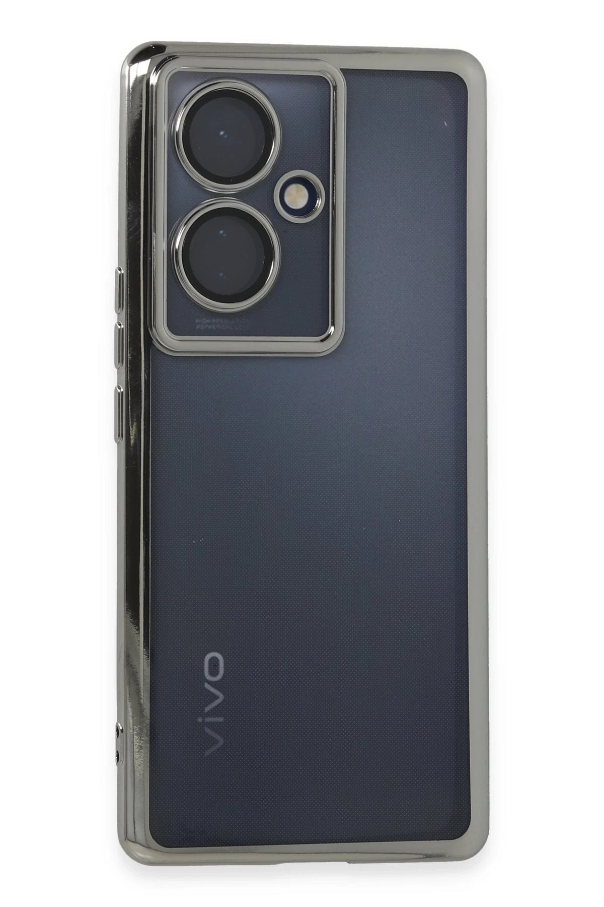 Vivo V29 Lite Kılıf Lensli Silikon - Gümüş-(5796)