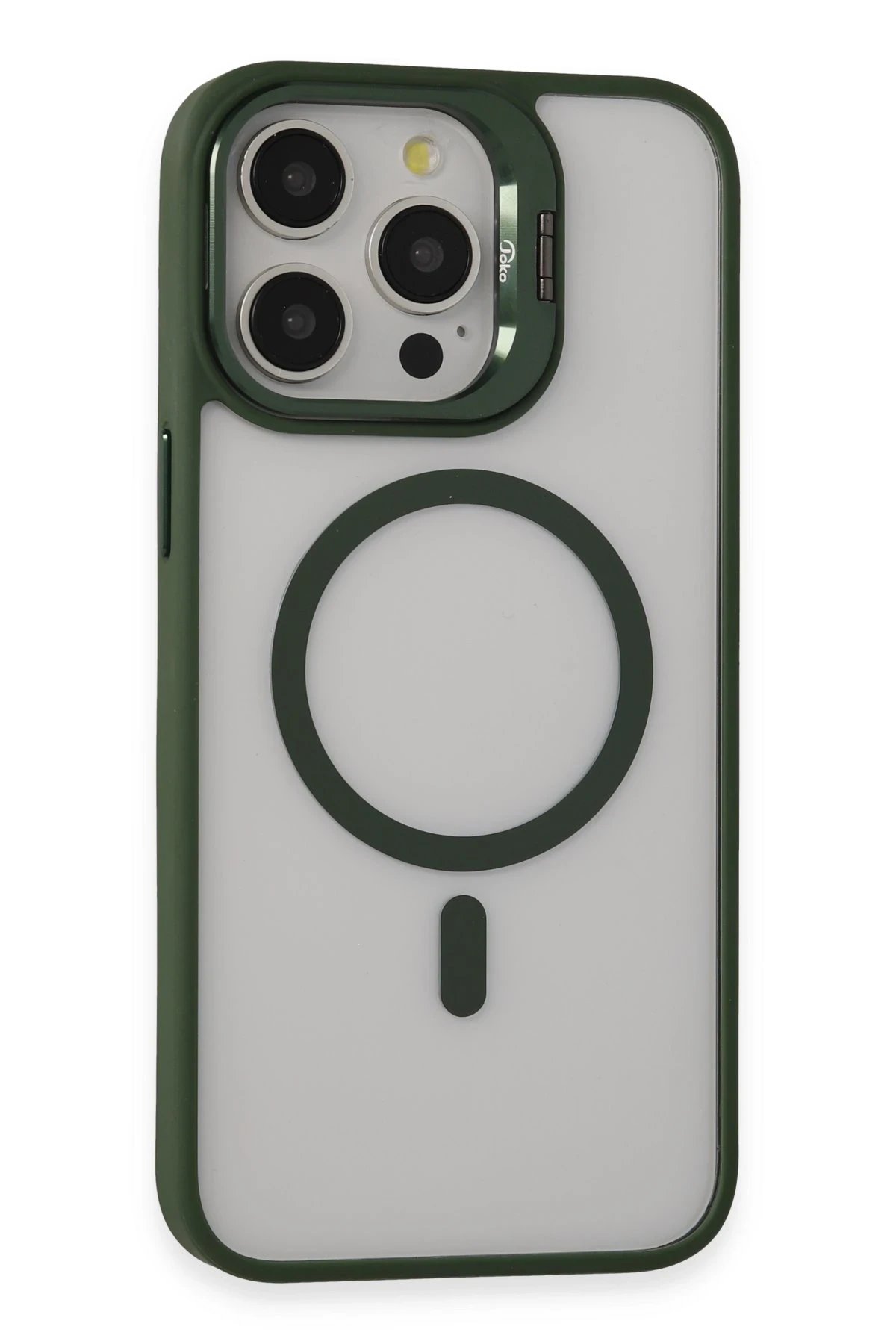 iPhone 15 Pro Kılıf Roblox Lens Magsafe Standlı Kapak - Koyu Yeşil-(5796)