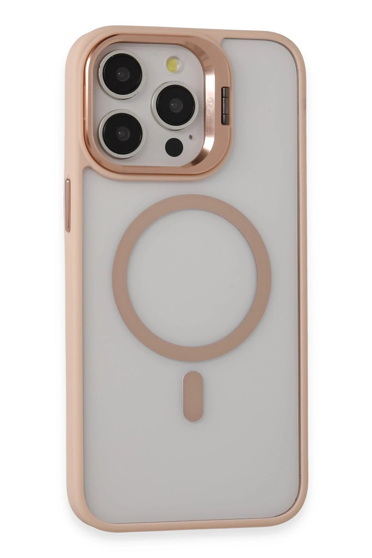 iPhone 15 Pro Max Kılıf Roblox Lens Magsafe Standlı Kapak - Pudra-(5796)