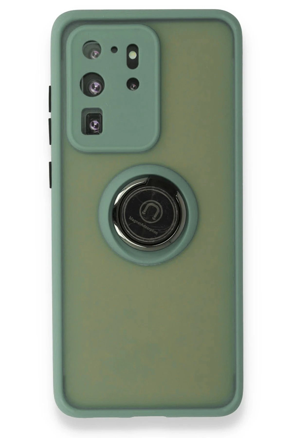 Samsung Galaxy S20 Ultra Kılıf Montreal Yüzüklü Silikon Kapak - Yeşil-(5796)