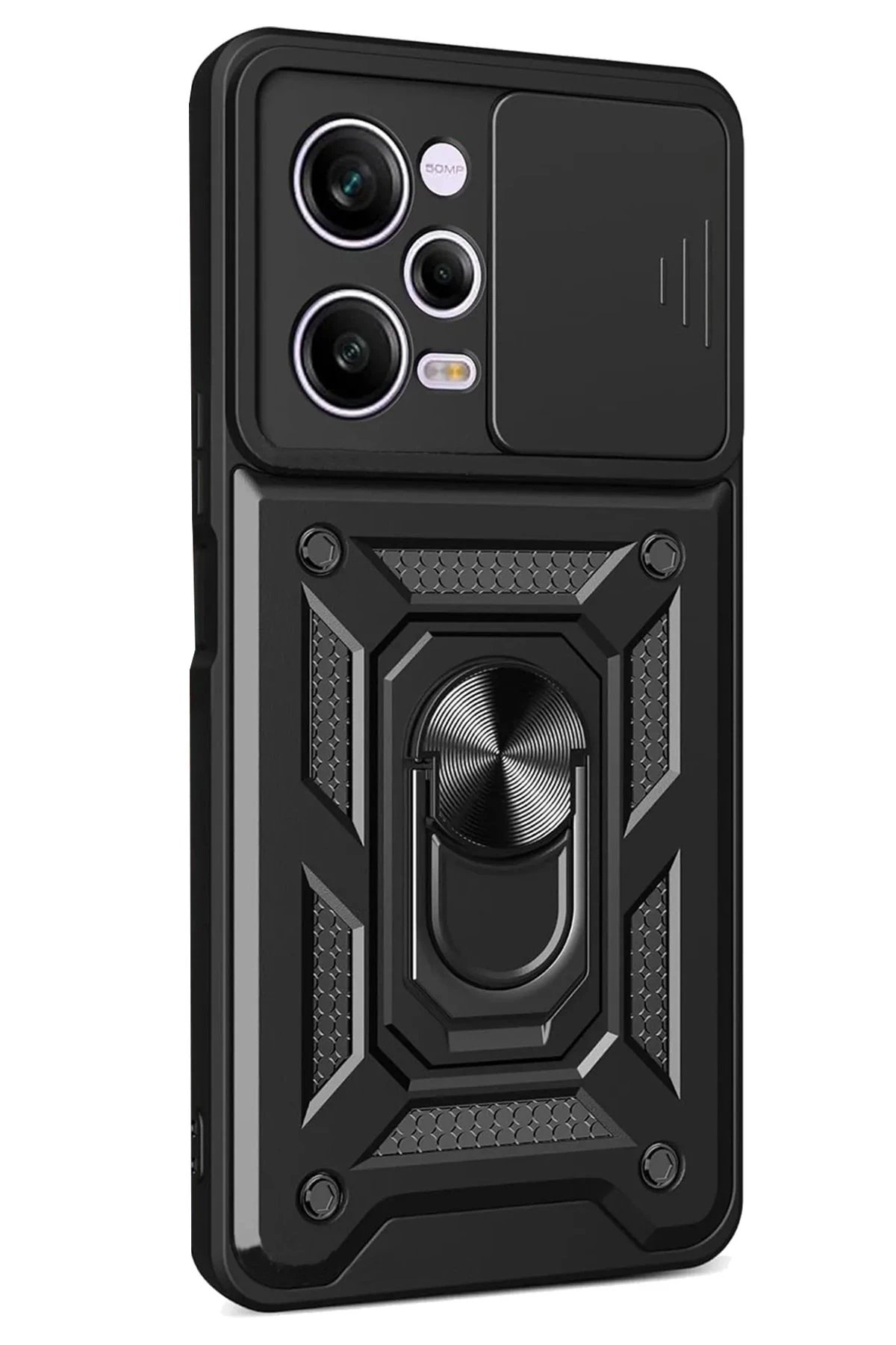 Xiaomi Redmi Note 12 Pro 5G Kılıf Pars Lens Yüzüklü Silikon - Siyah-(5796)