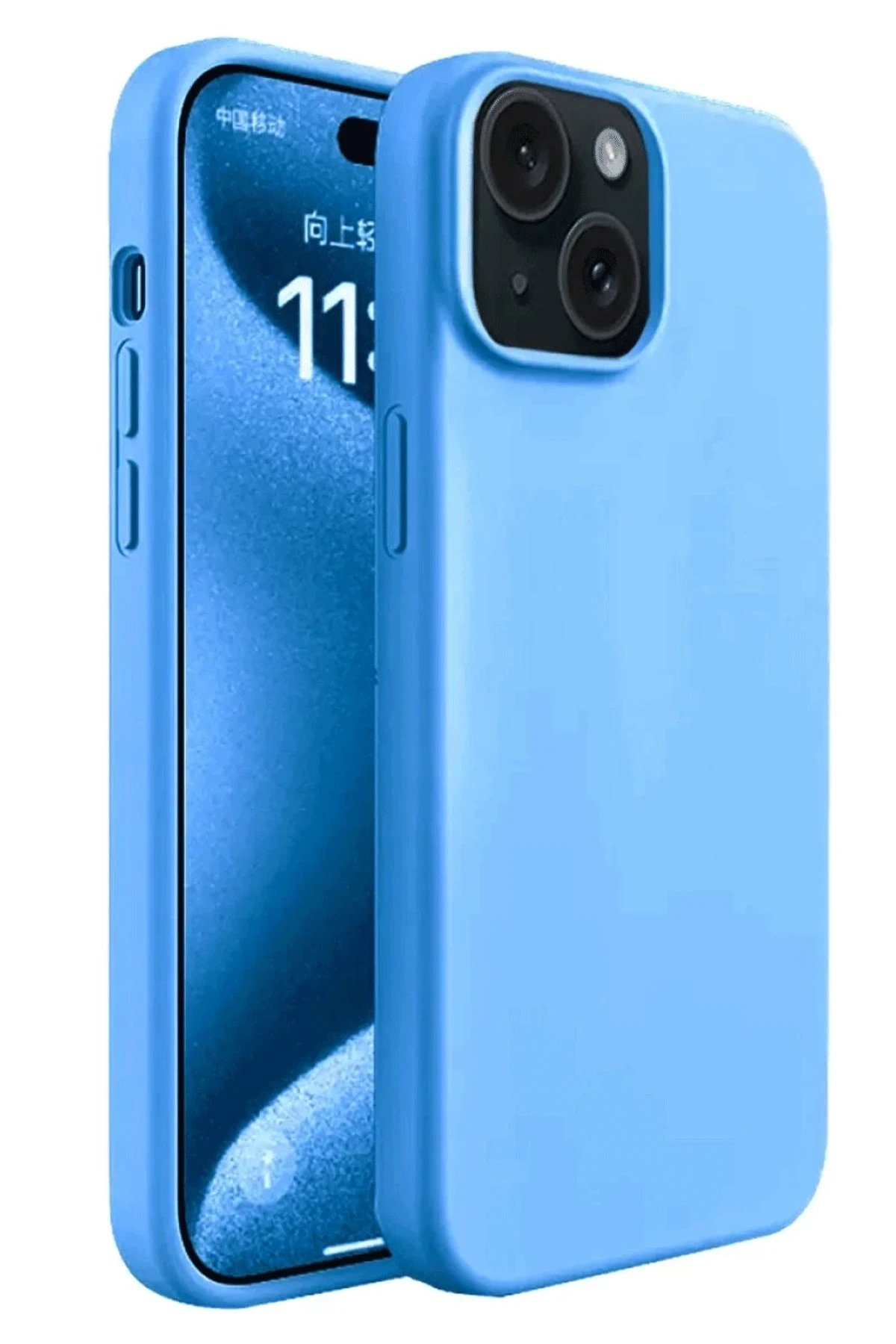 iPhone 15 Plus Kılıf First Silikon - Mavi-(5796)