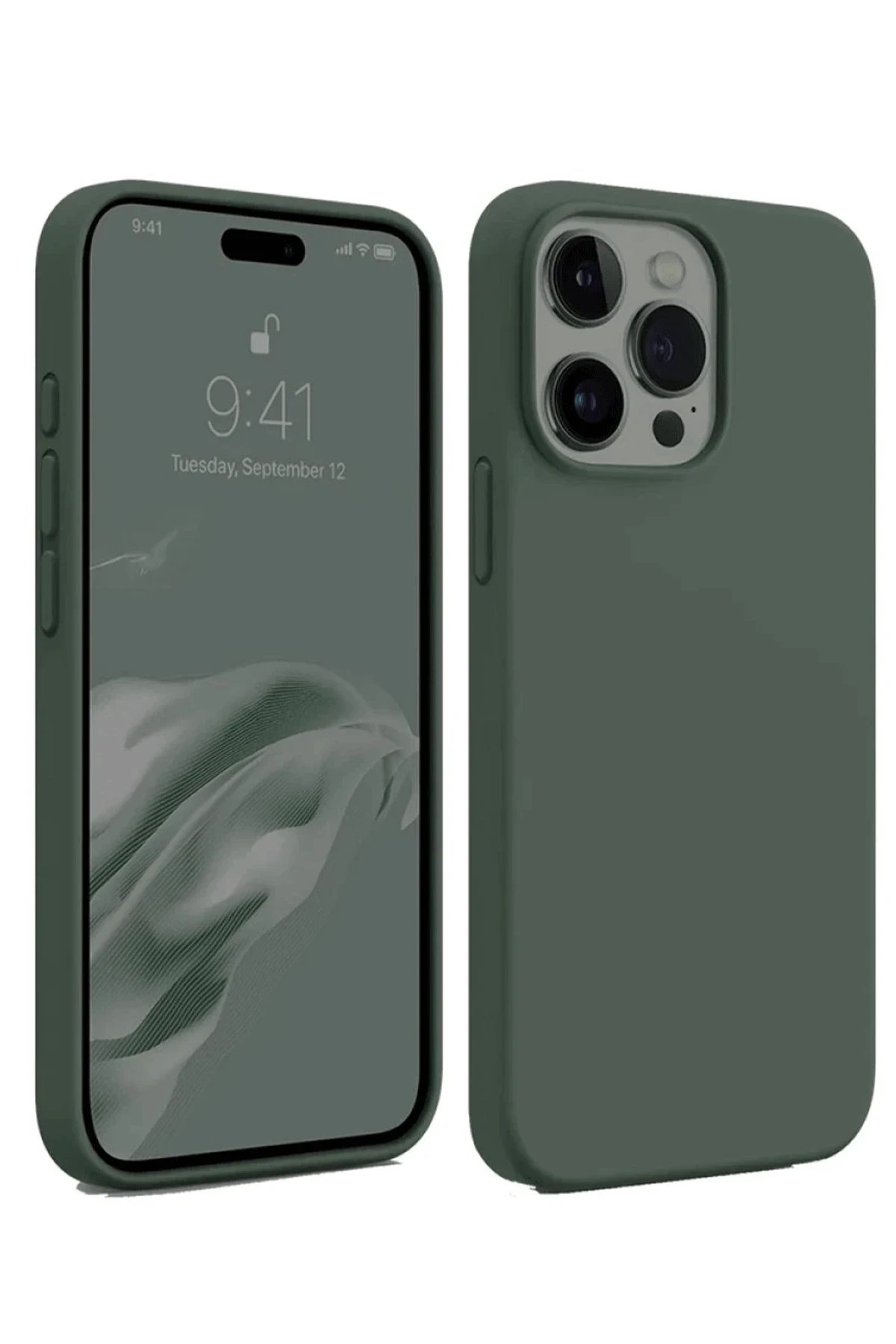 iPhone 15 Pro Kılıf First Silikon - Koyu Yeşil-(5796)