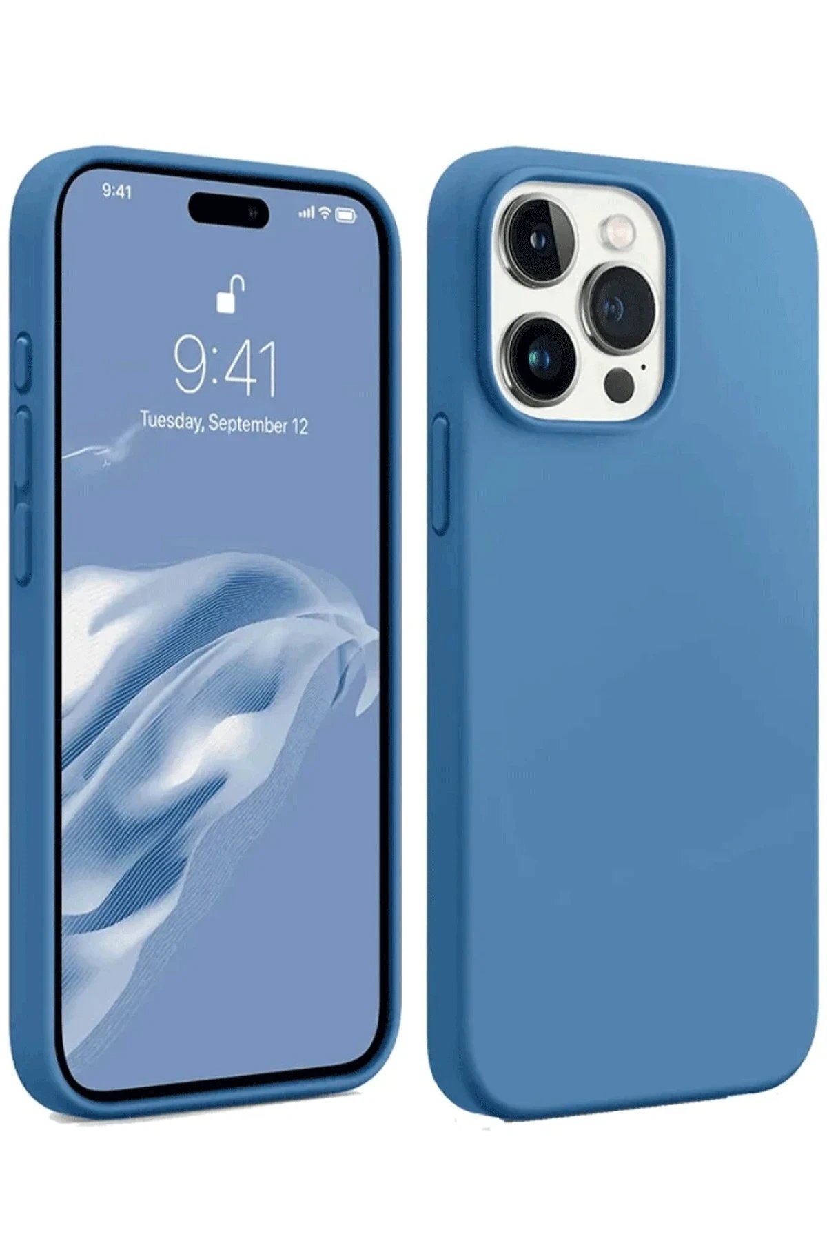 iPhone 15 Pro Max Kılıf First Silikon - Mavi-(5796)