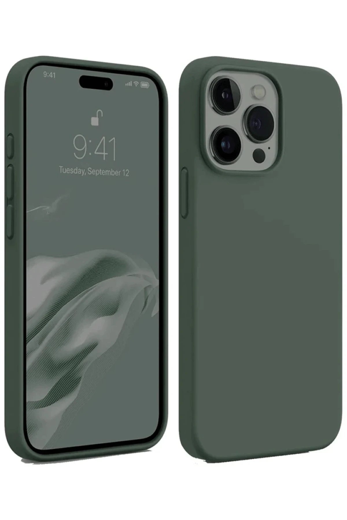 iPhone 15 Pro Max Kılıf First Silikon - Koyu Yeşil-(5796)