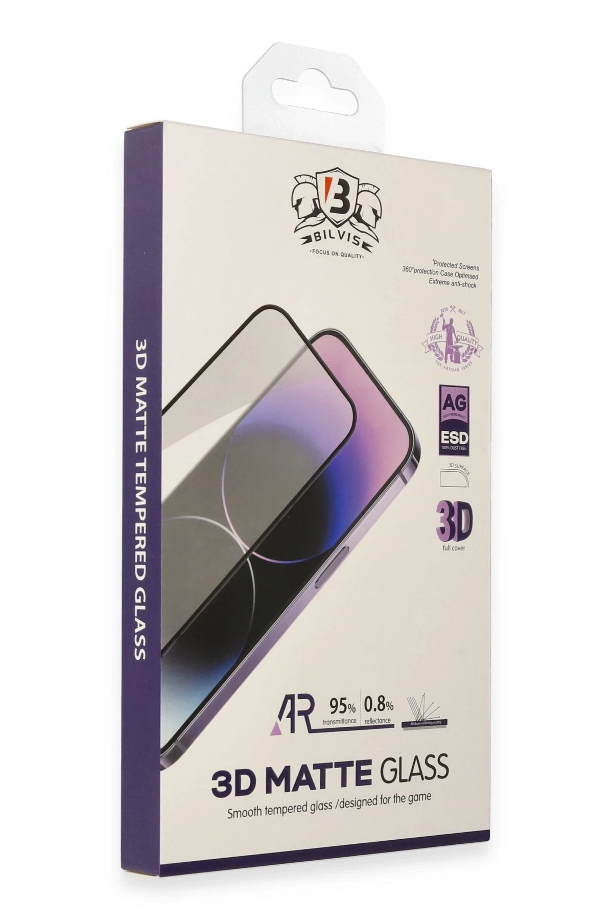 iPhone 15 Pro Max Bilvis 3D Mat Cam Ekran Koruyucu-(5796)