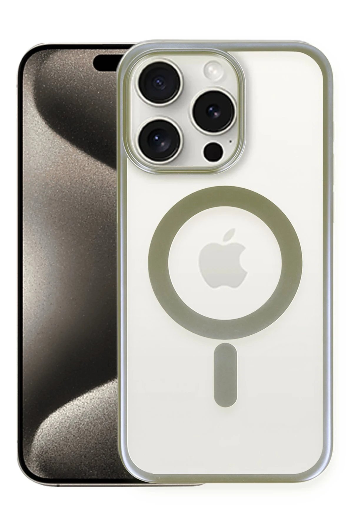 iPhone 15 Pro Kılıf Erozi Magsafe Kapak - Gri-(5796)