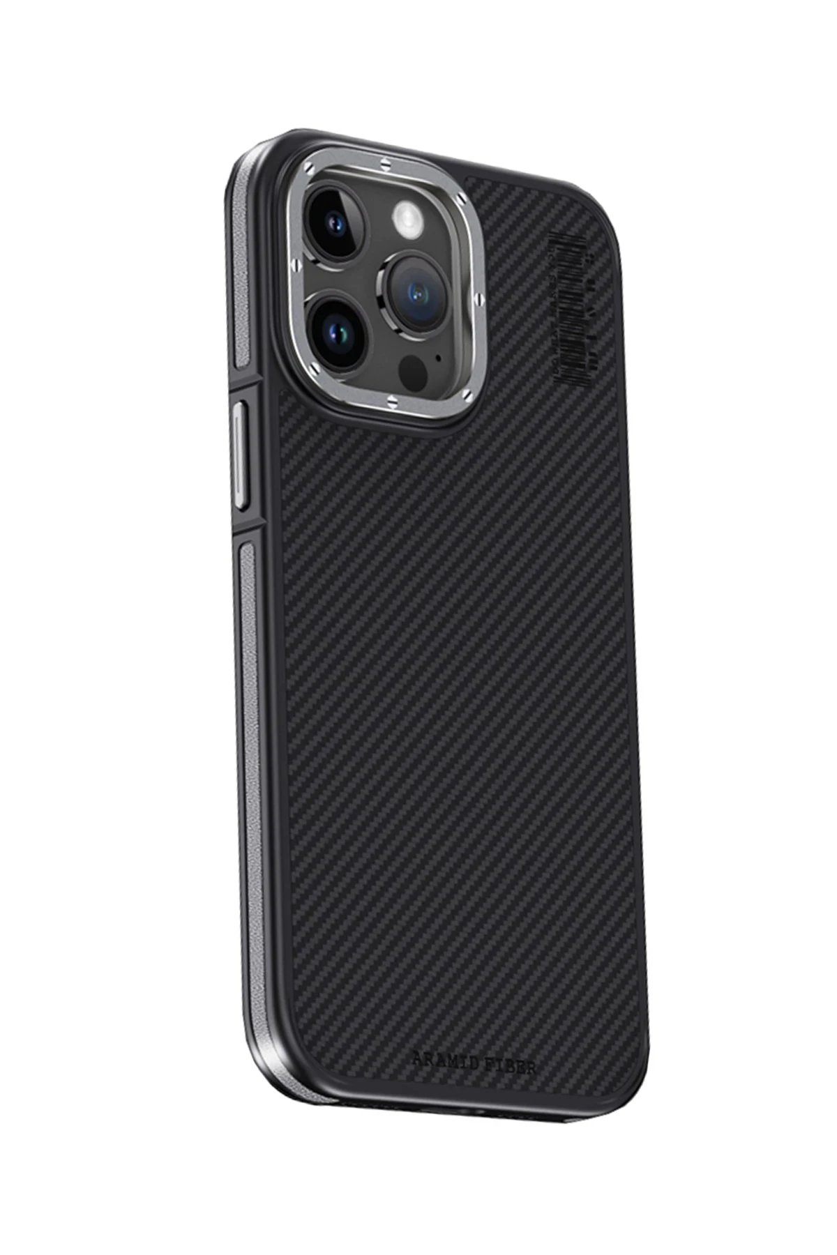 iPhone 15 Pro Kılıf Aramid 600D Kevlar Karbon Fiber Magsafe Kapak - Gri-(5796)
