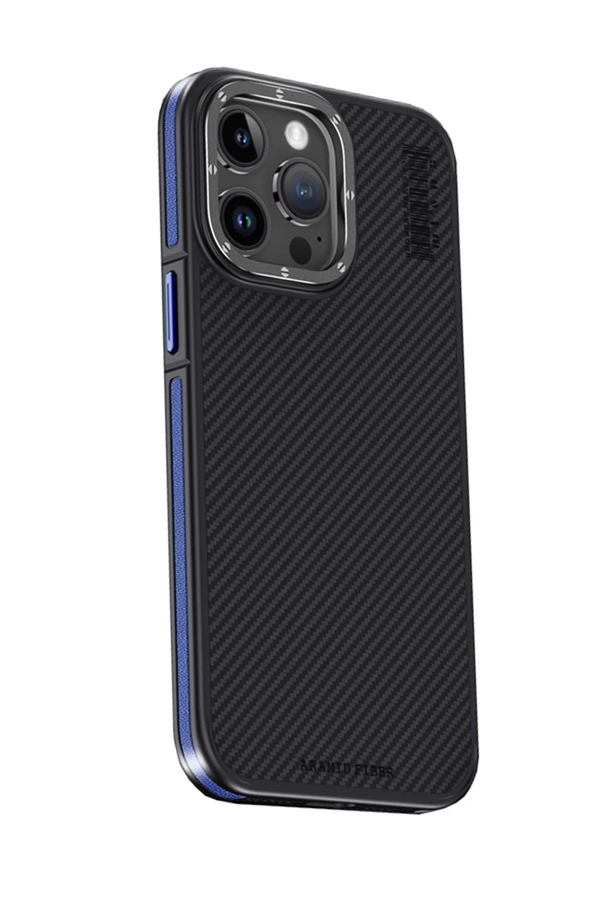 iPhone 15 Pro Kılıf Aramid 600D Kevlar Karbon Fiber Magsafe Kapak - Lacivert-(5796)