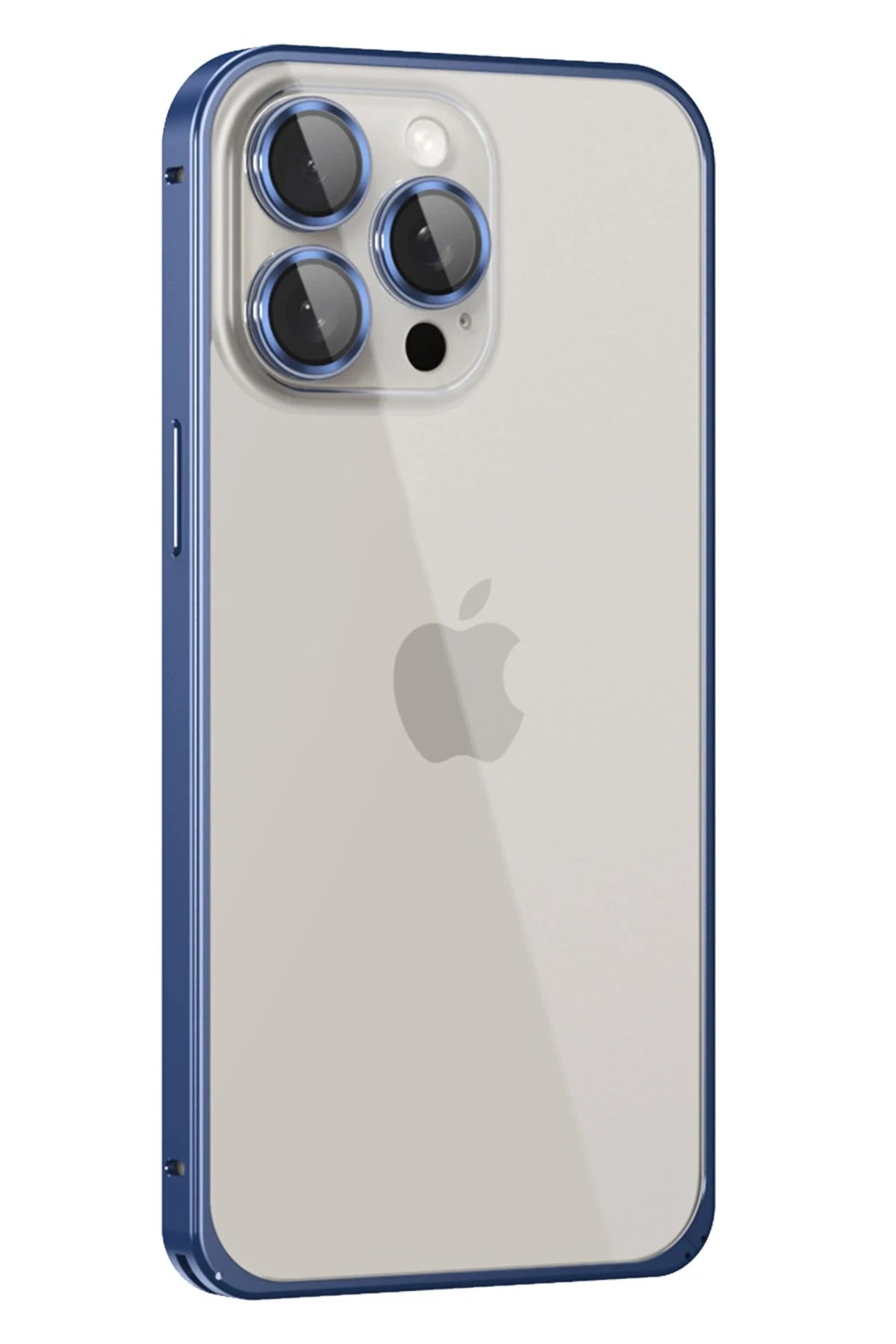 iPhone 15 Pro Metal Bumper Mat Kapak - Lacivert-(5796)