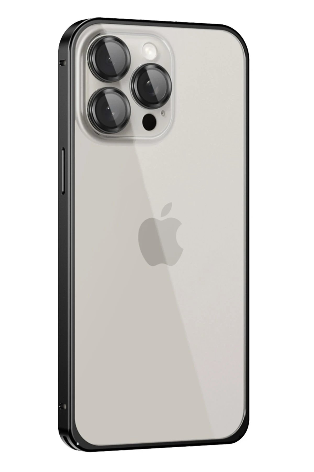iPhone 15 Pro Max Metal Bumper Mat Kapak - Siyah-(5796)