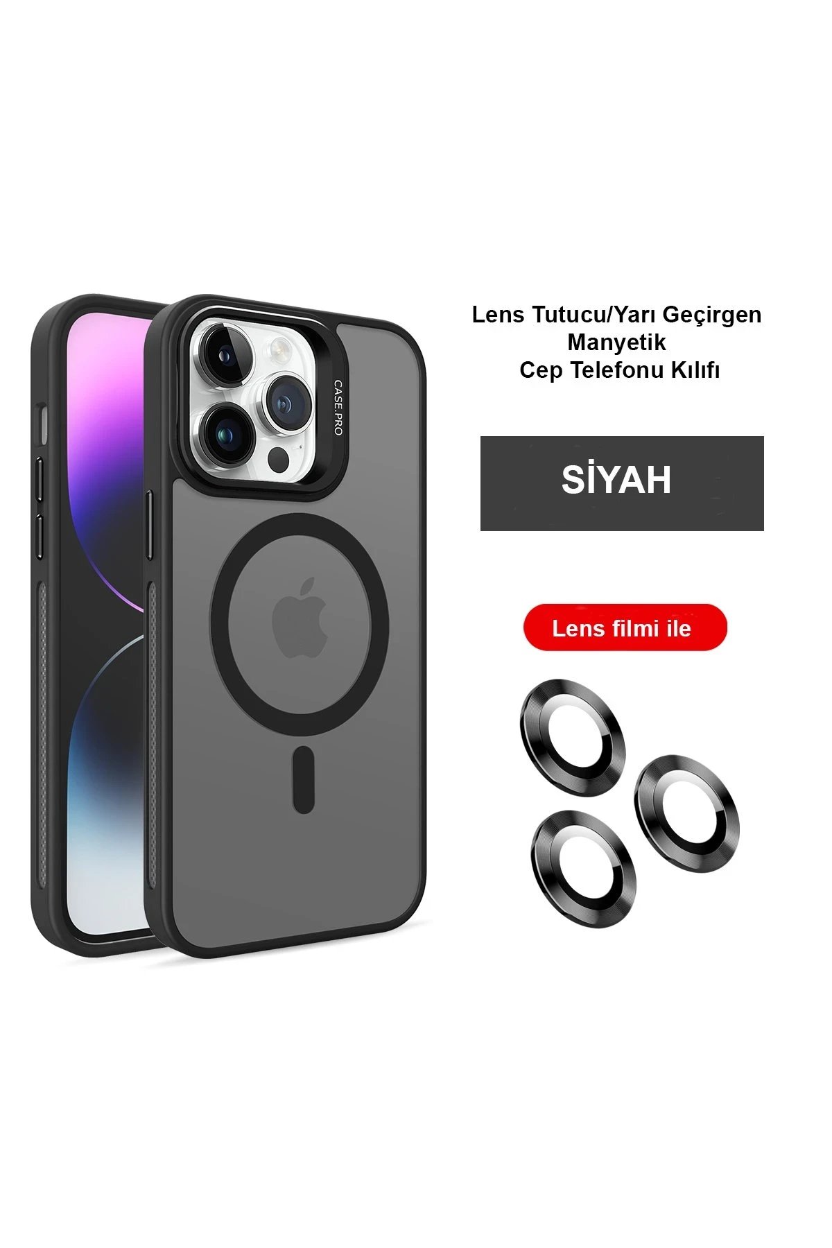 iPhone 14 Pro Kılıf Flet Lens Magsafe Kapak - Siyah-(5796)