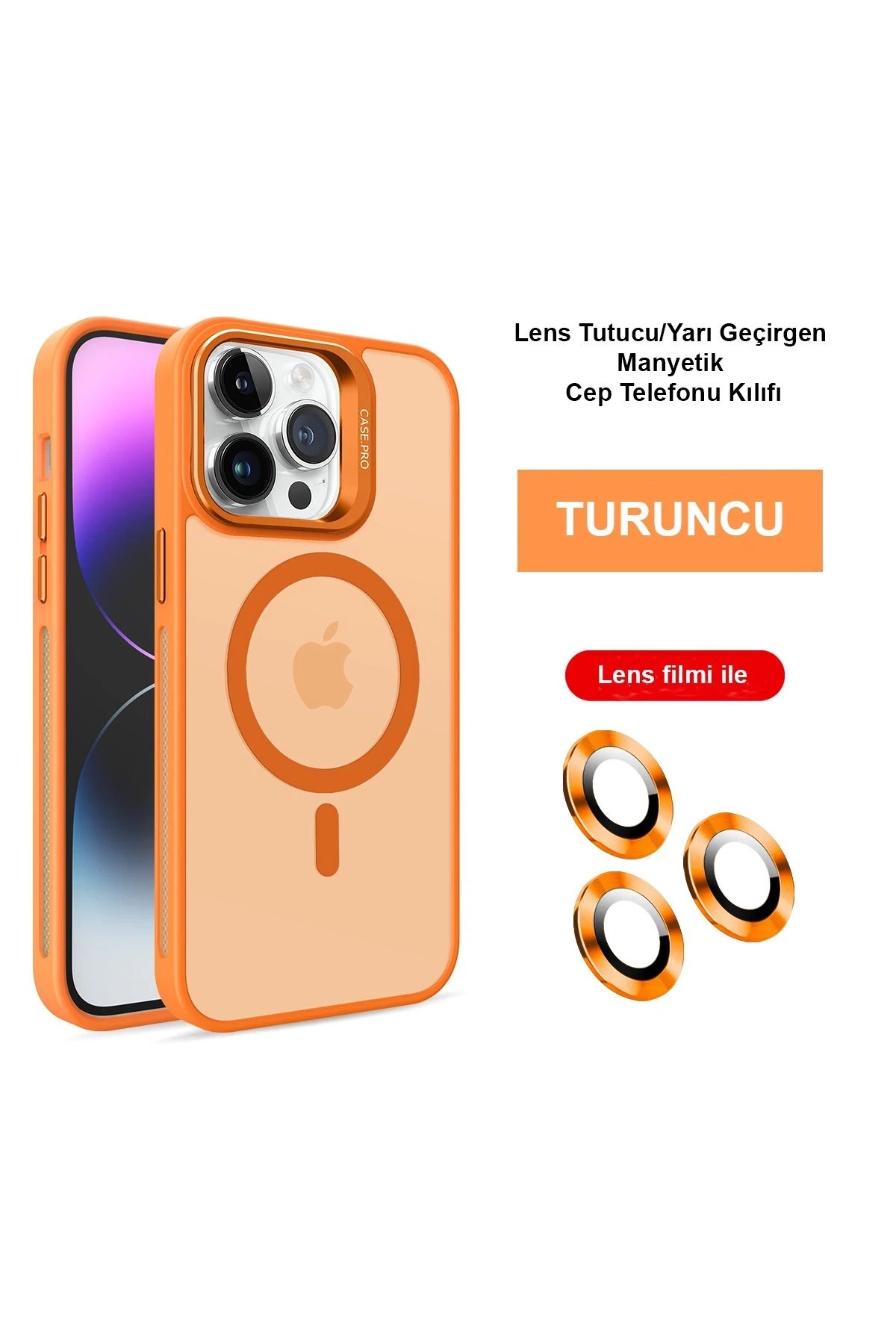 iPhone 14 Pro Kılıf Flet Lens Magsafe Kapak - Turuncu-(5796)