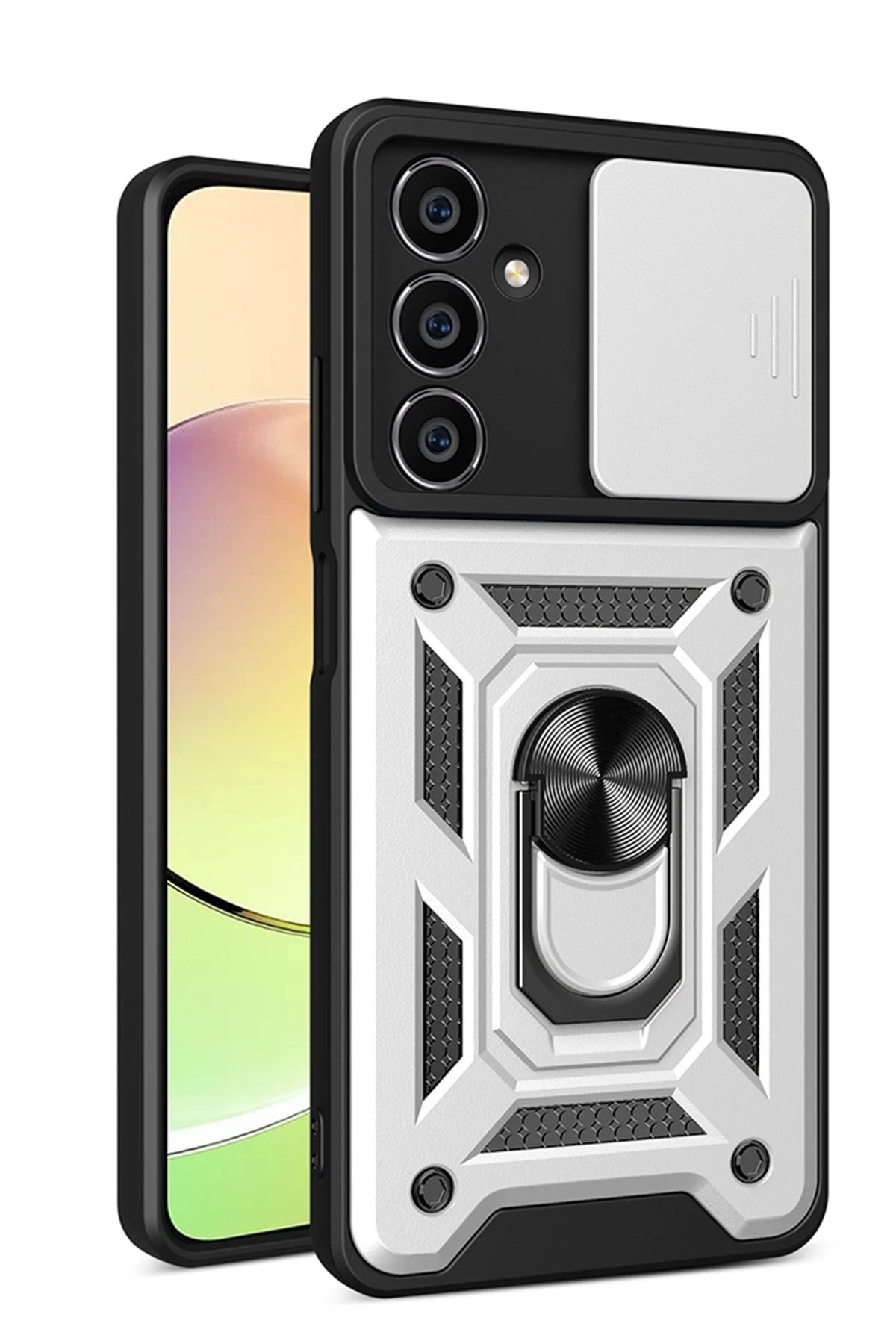 Samsung Galaxy A05 Kılıf Pars Lens Yüzüklü Silikon - Gümüş-(5796)