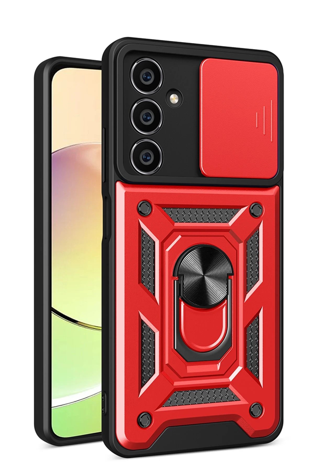 Samsung Galaxy A05S Kılıf Pars Lens Yüzüklü Silikon - Kırmızı-(5796)