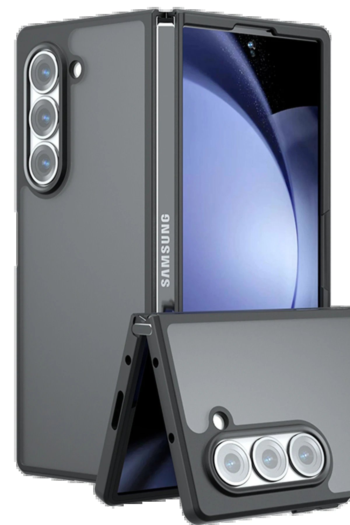 Samsung Galaxy Z Fold 5 Kılıf Blur Fold Kapak - Mat Siyah-(5796)