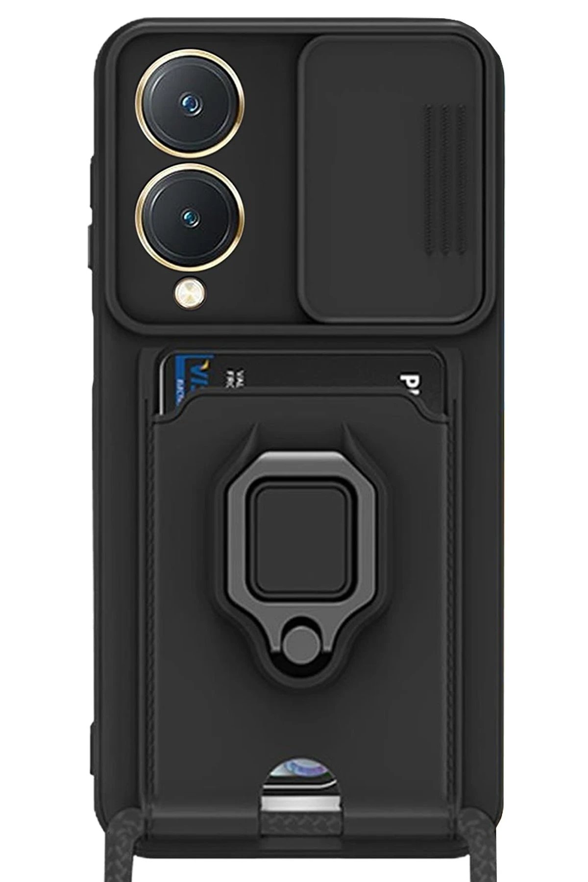 Vivo Y17S Kılıf Zuma Kartvizitli Yüzüklü Silikon - Siyah-(5796)